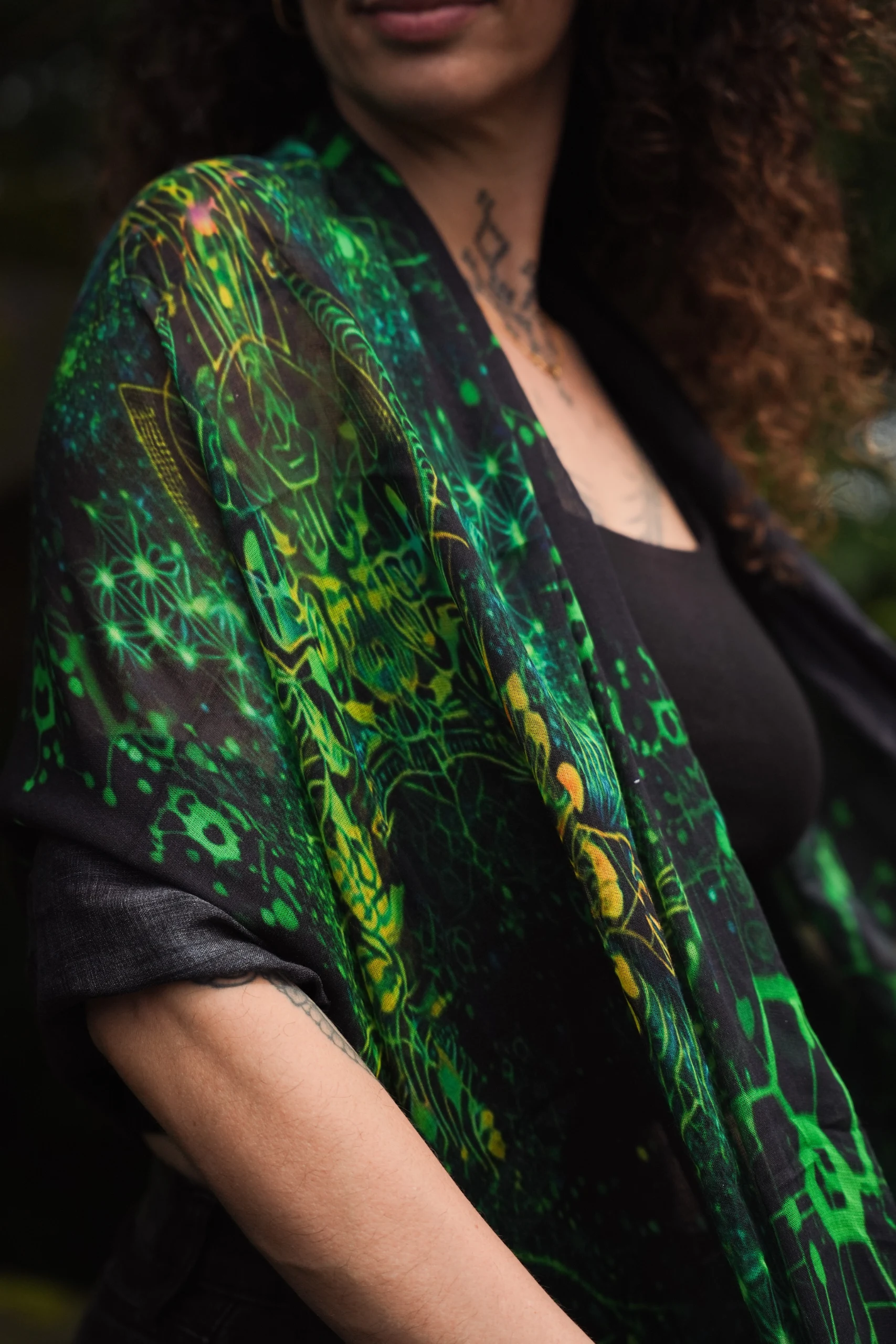 Neon Jungle Bamboo Scarf – Lightweight Floral Print Shawl Wrap — view 6