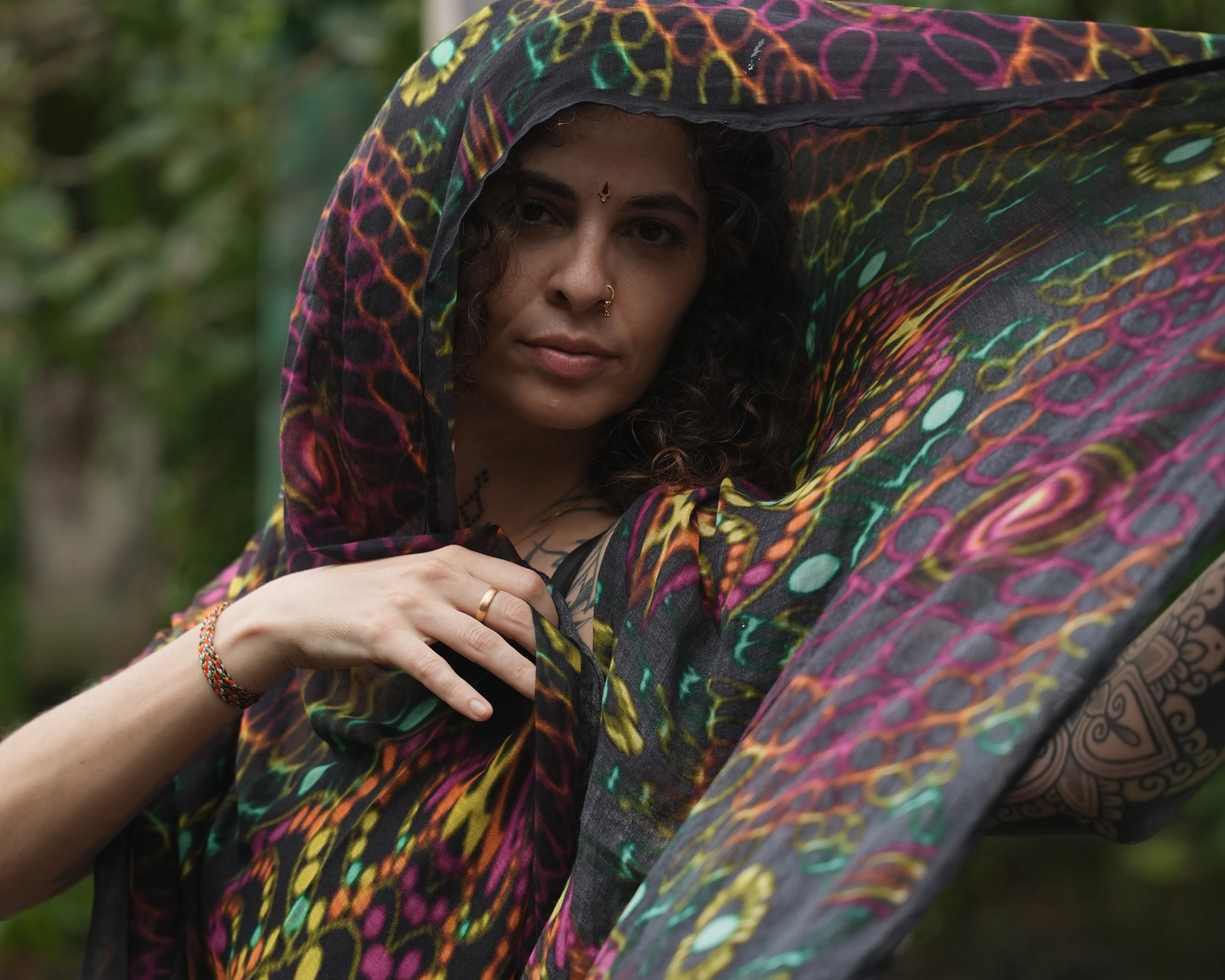 Bamboo Tropical Floral Wrap, Lightweight Boho Scarf, Neon Jungle Print (100x200cm)
