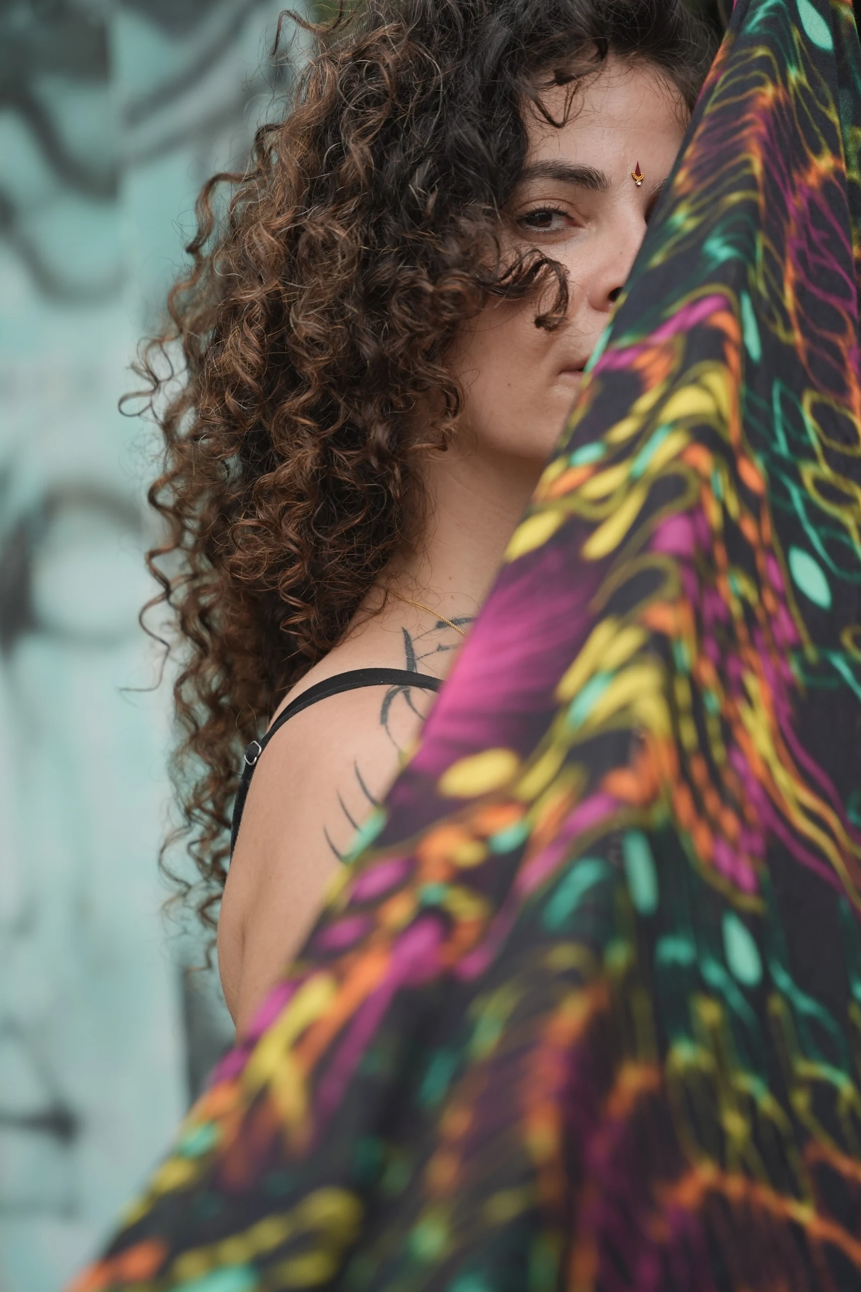 Bamboo Tropical Floral Wrap, Lightweight Boho Scarf, Neon Jungle Print (100x200cm) — view 7