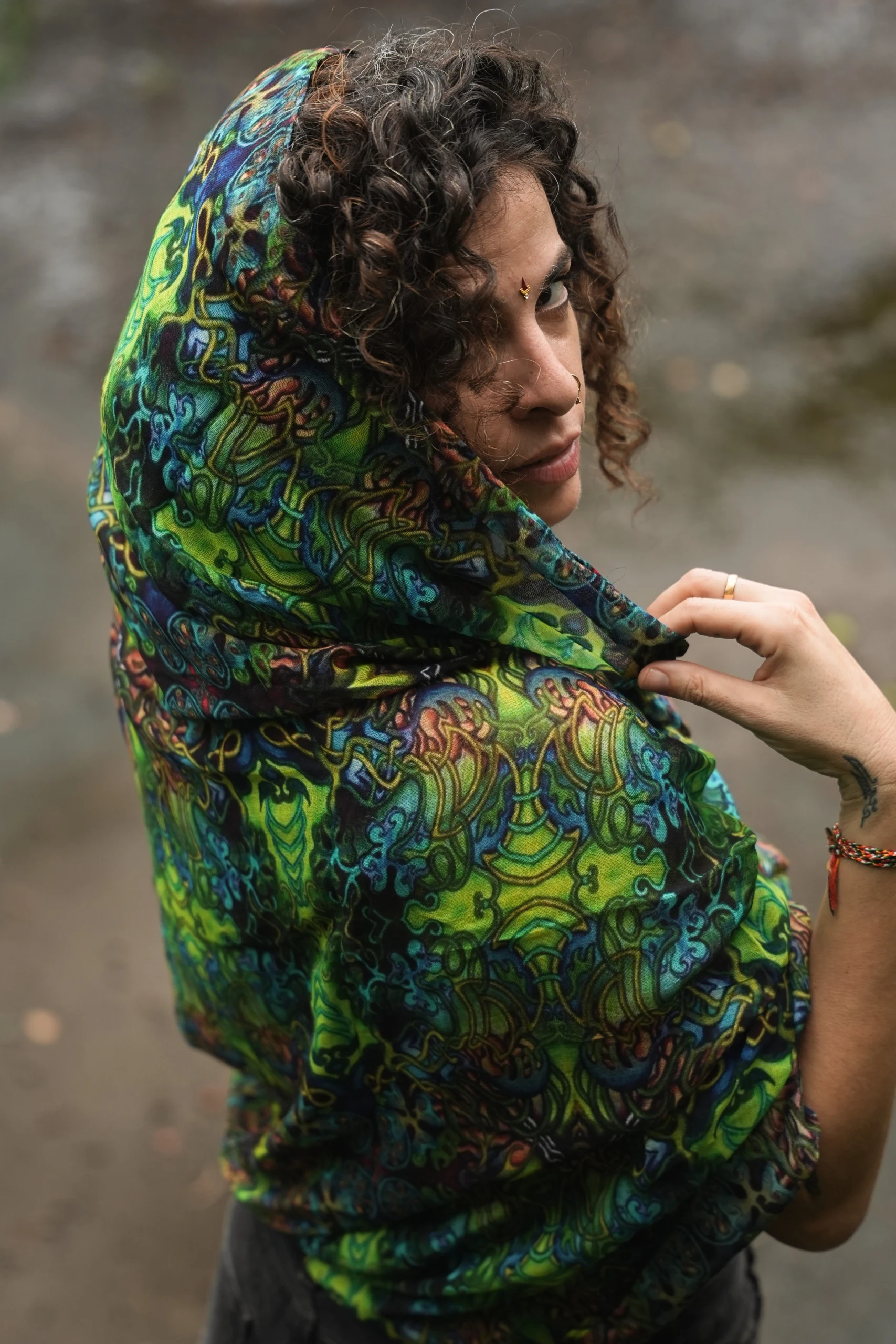 Mystical Jungle Bamboo Scarf, Tropical Floral Print, Lightweight Boho Wrap (100x200cm) — view 7