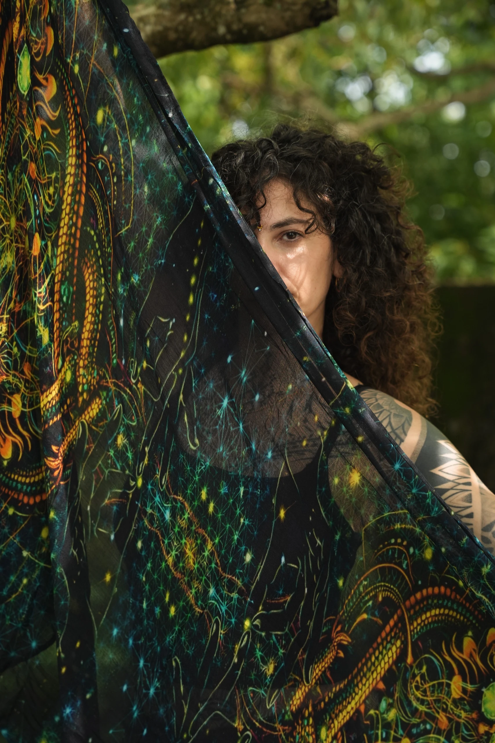 Dragon Bloom Bamboo Scarf, Floral Print, Lightweight Wrap, Japanese Style Shawl — view 3