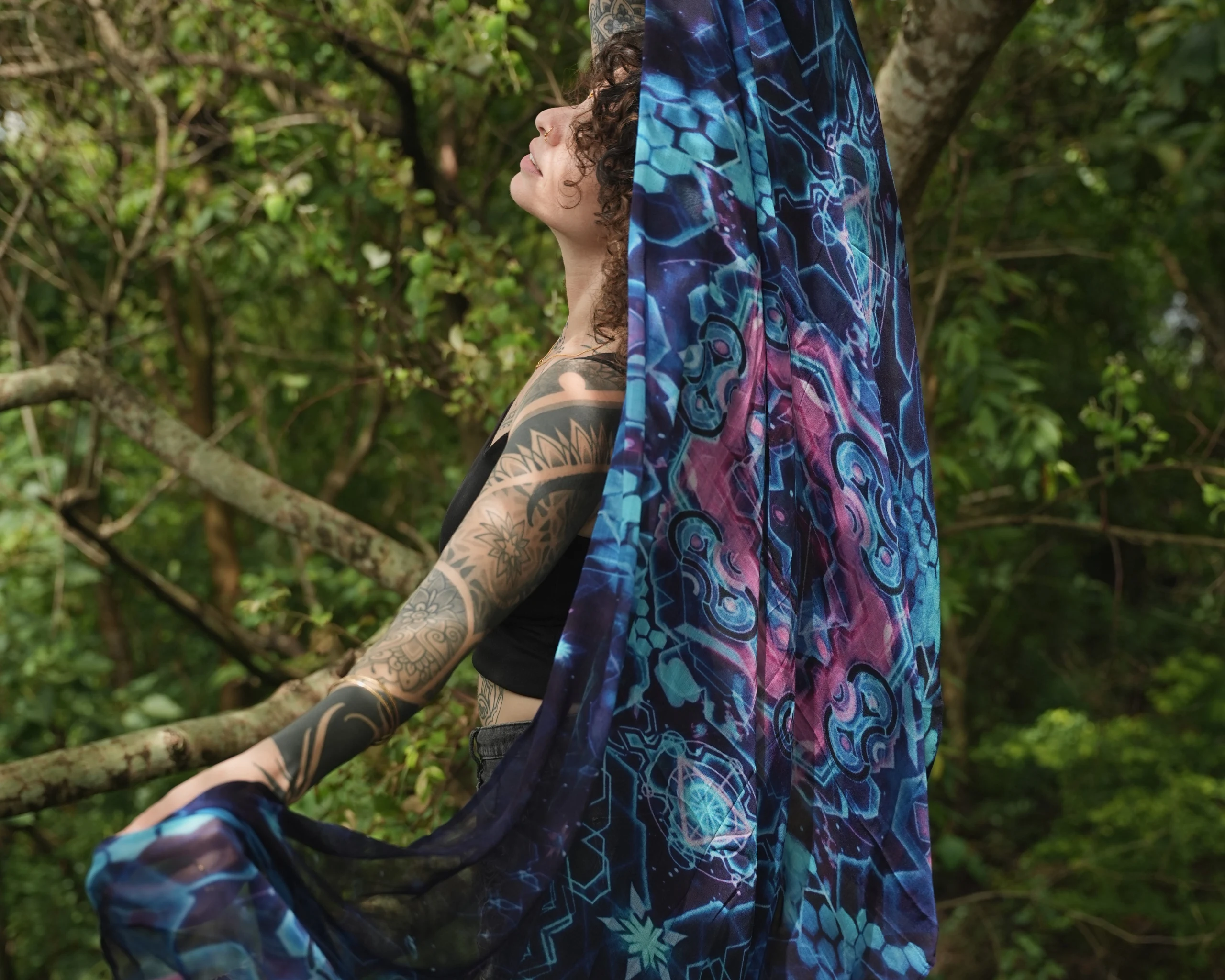 Bamboo Dreams Geometric Hexagon Print Scarf, Soft Lightweight Wrap, Boho Travel Accessory