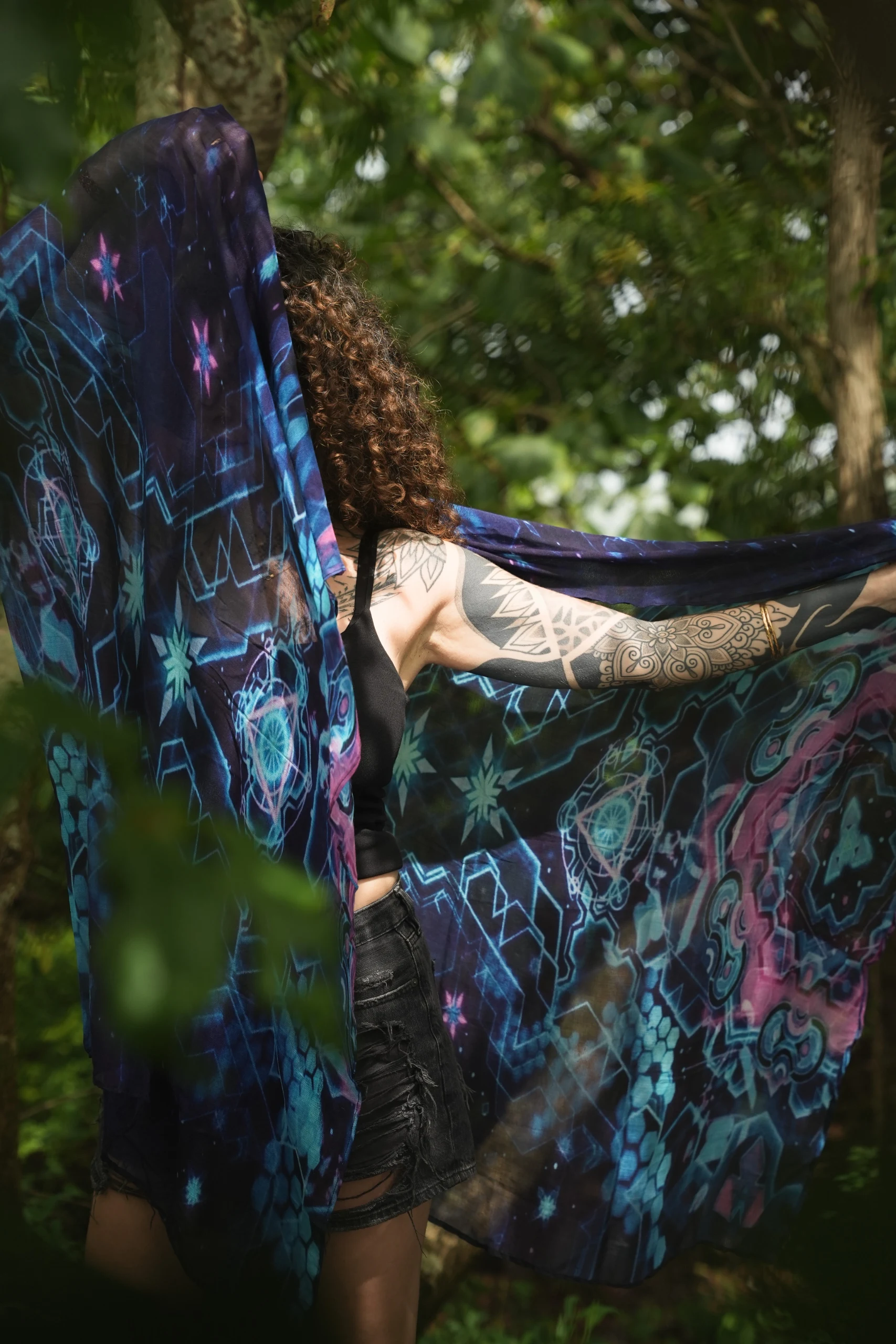 Bamboo Dreams Geometric Hexagon Print Scarf, Soft Lightweight Wrap, Boho Travel Accessory — view 4