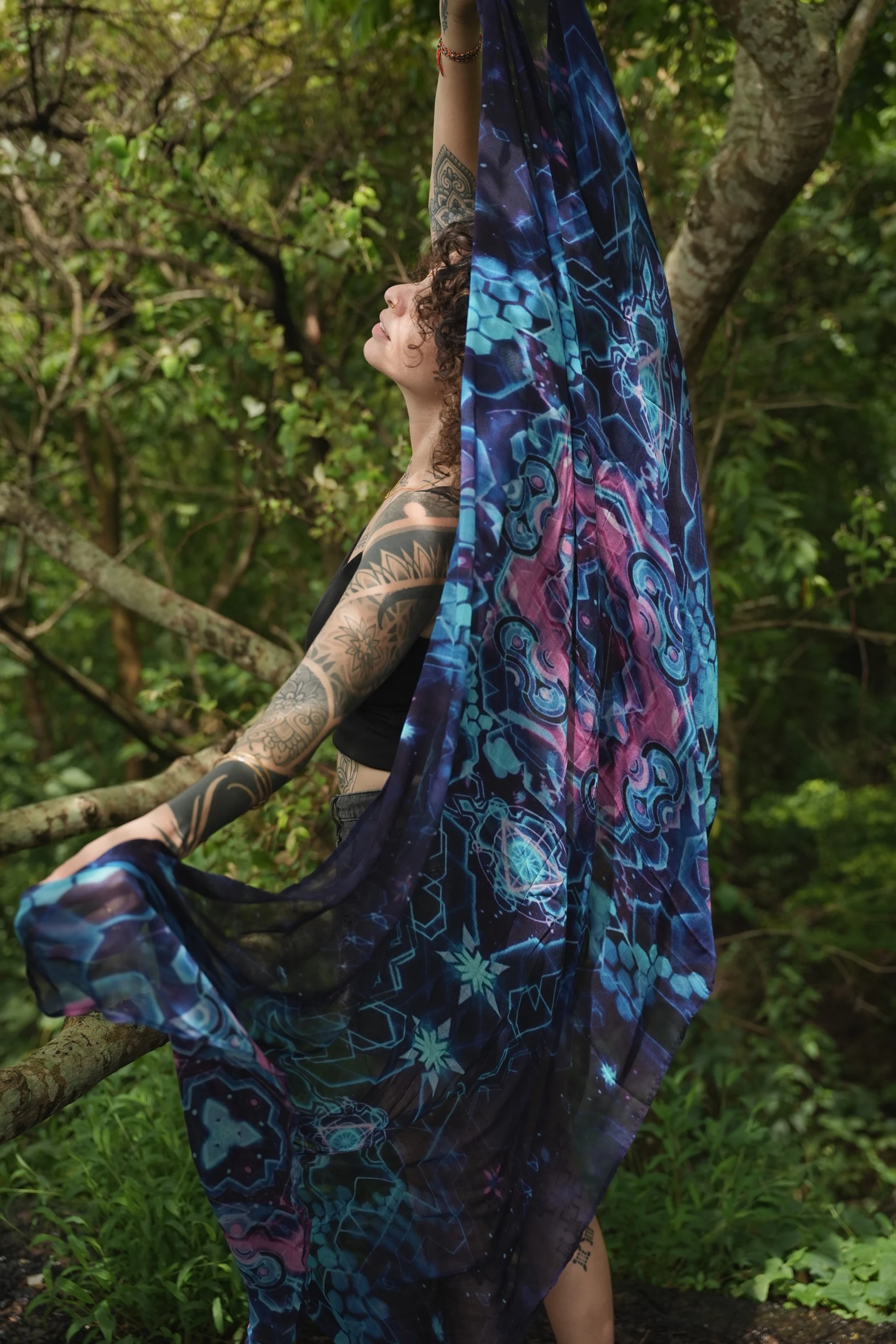 Bamboo Dreams Geometric Hexagon Print Scarf, Soft Lightweight Wrap, Boho Travel Accessory — view 9