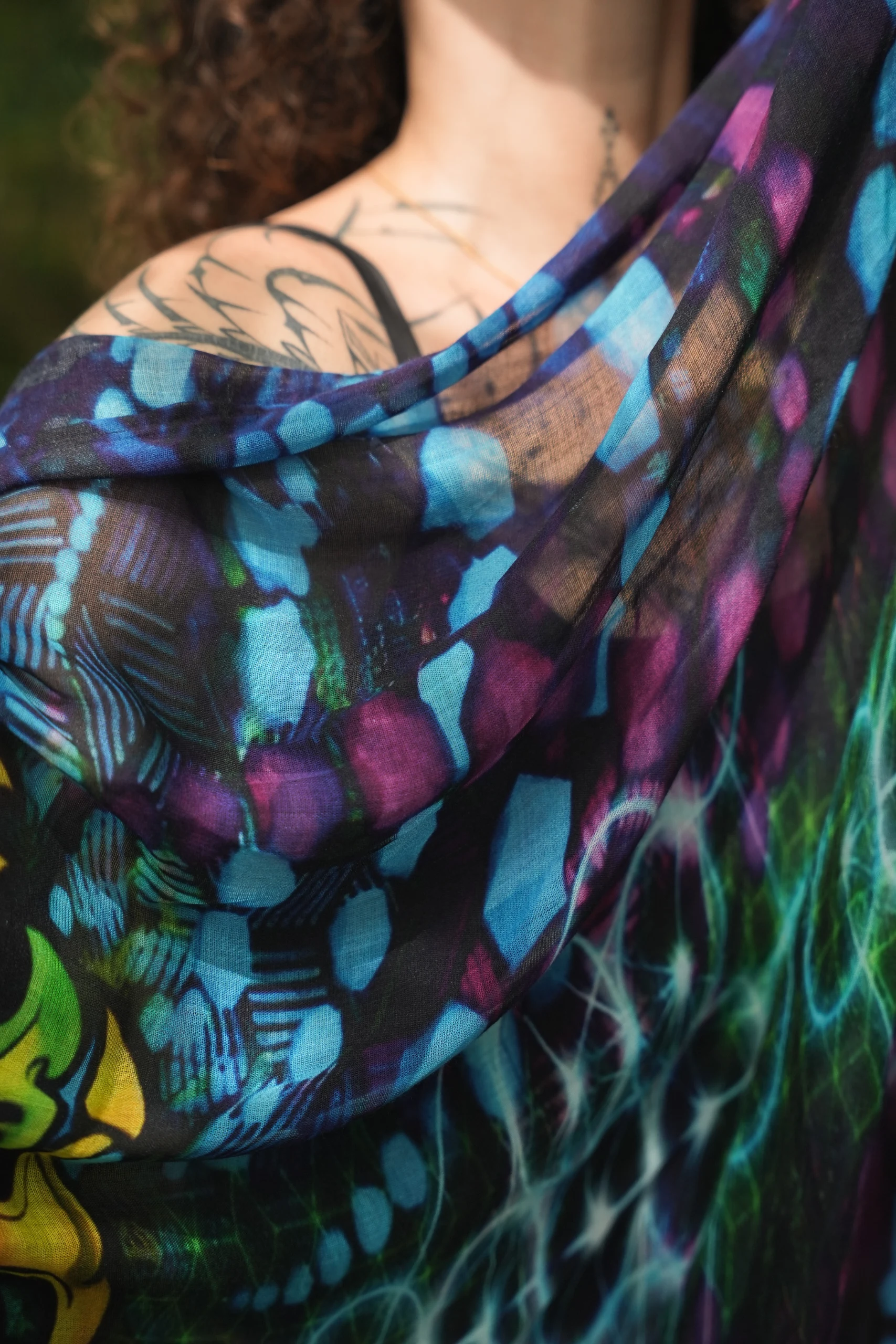 Mystic Skull Mandala Bamboo Shawl, Psychedelic Boho Festival Wrap (Unisex) — view 3
