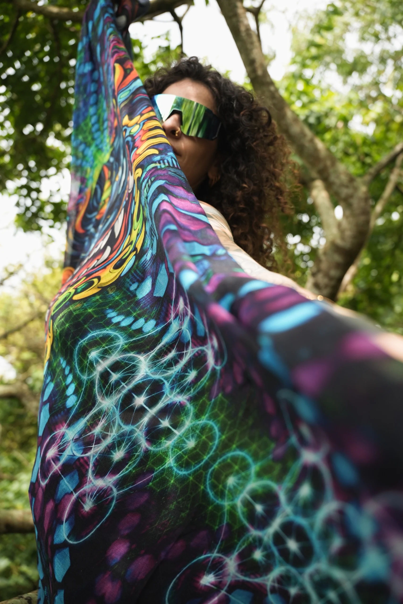 Mystic Skull Mandala Bamboo Shawl, Psychedelic Boho Festival Wrap (Unisex) — view 4