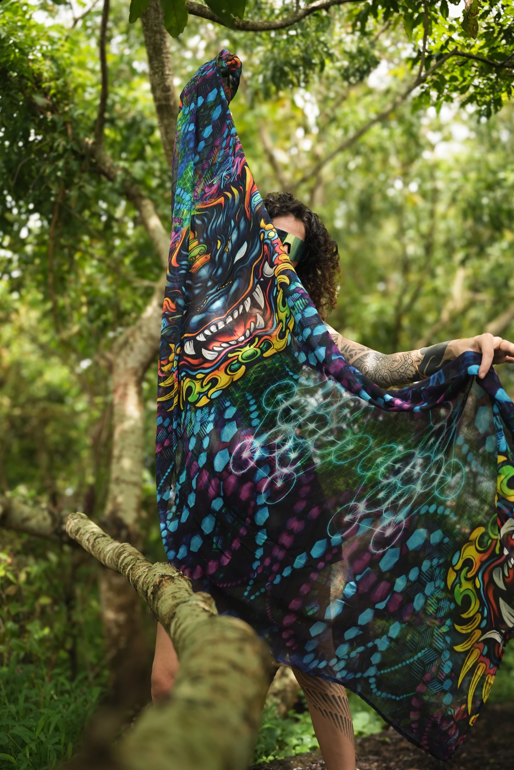 Mystic Skull Mandala Bamboo Shawl, Psychedelic Boho Festival Wrap (Unisex) — view 5