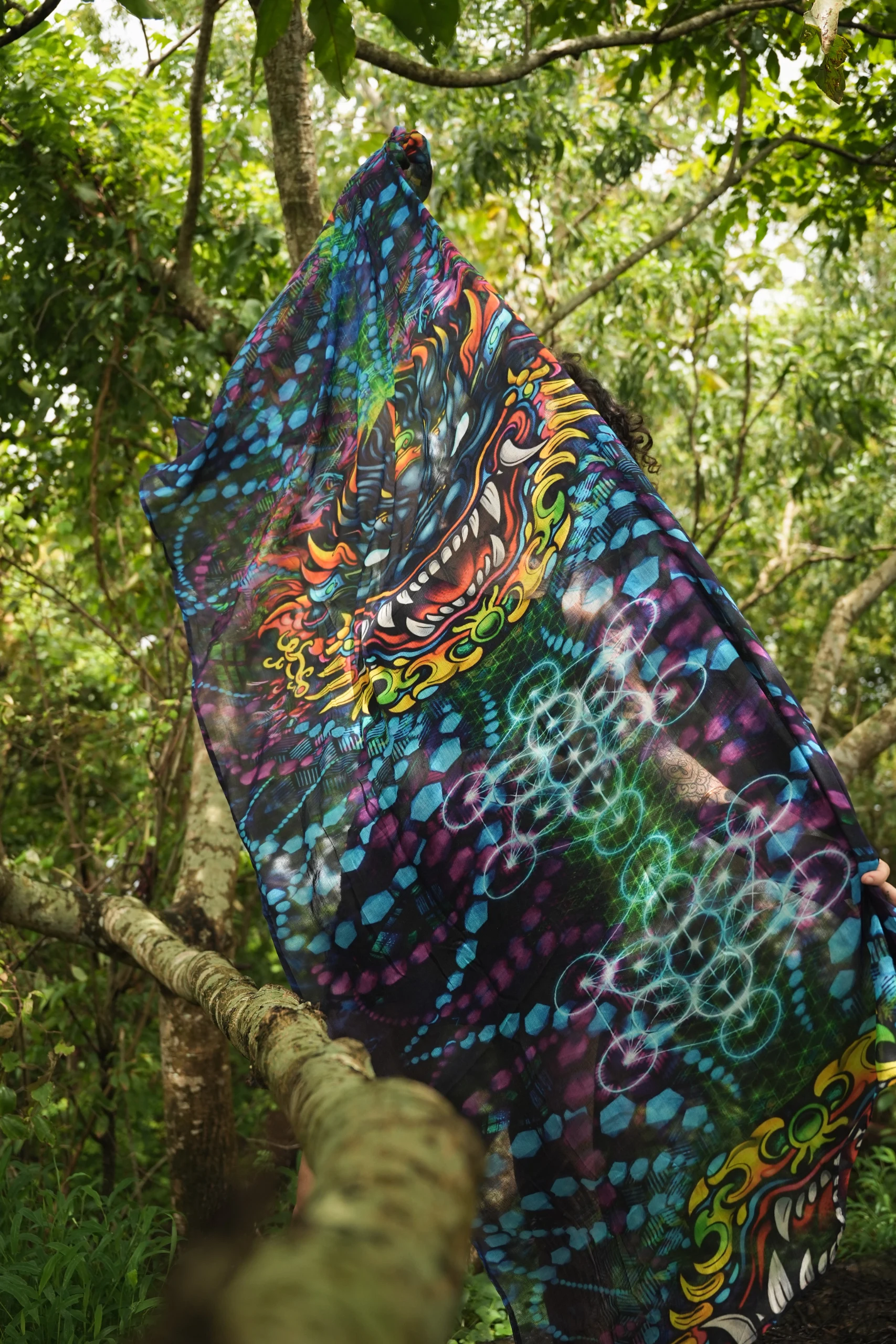 Mystic Skull Mandala Bamboo Shawl, Psychedelic Boho Festival Wrap (Unisex) — view 6