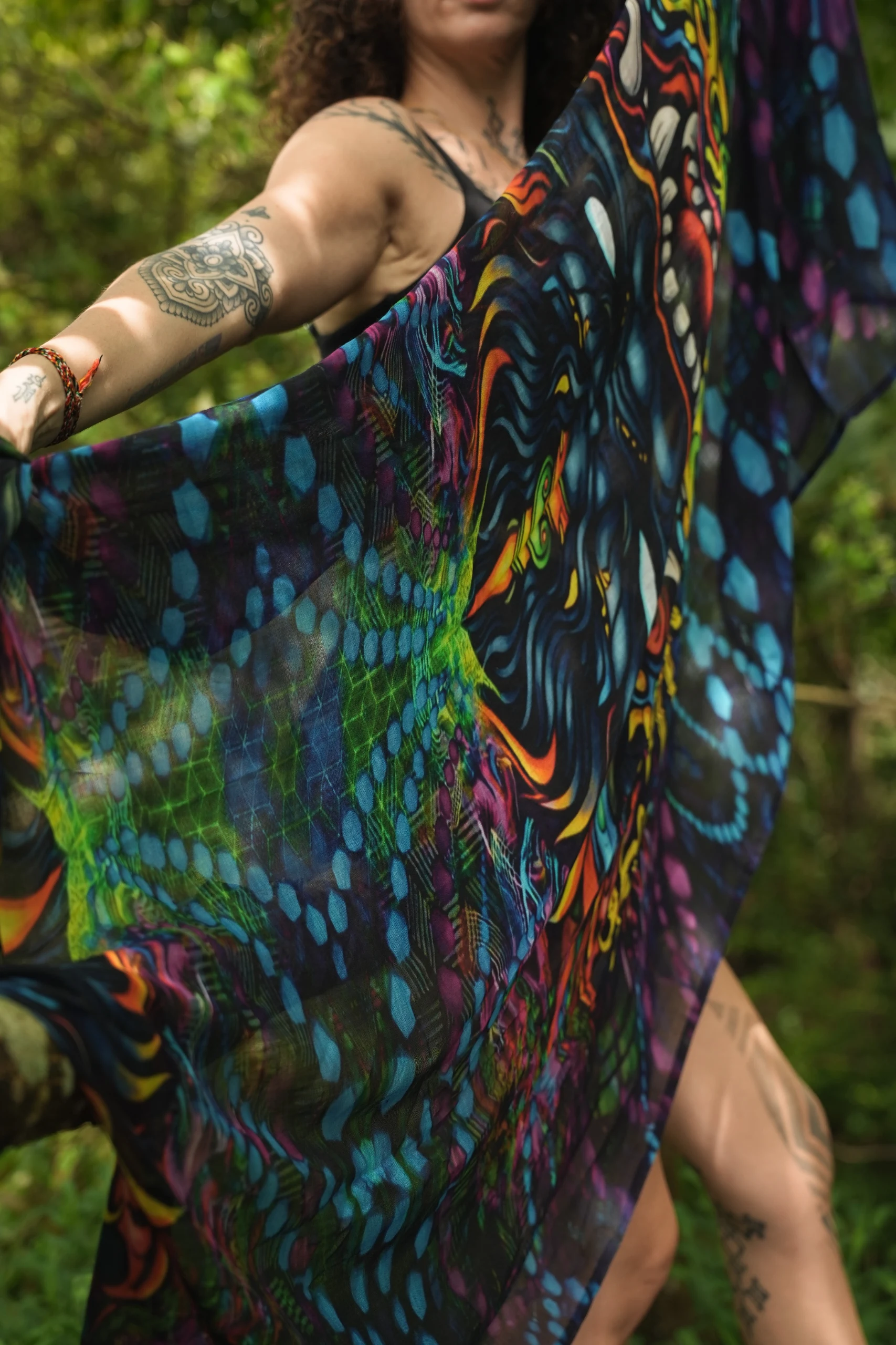 Mystic Skull Mandala Bamboo Shawl, Psychedelic Boho Festival Wrap (Unisex) — view 7