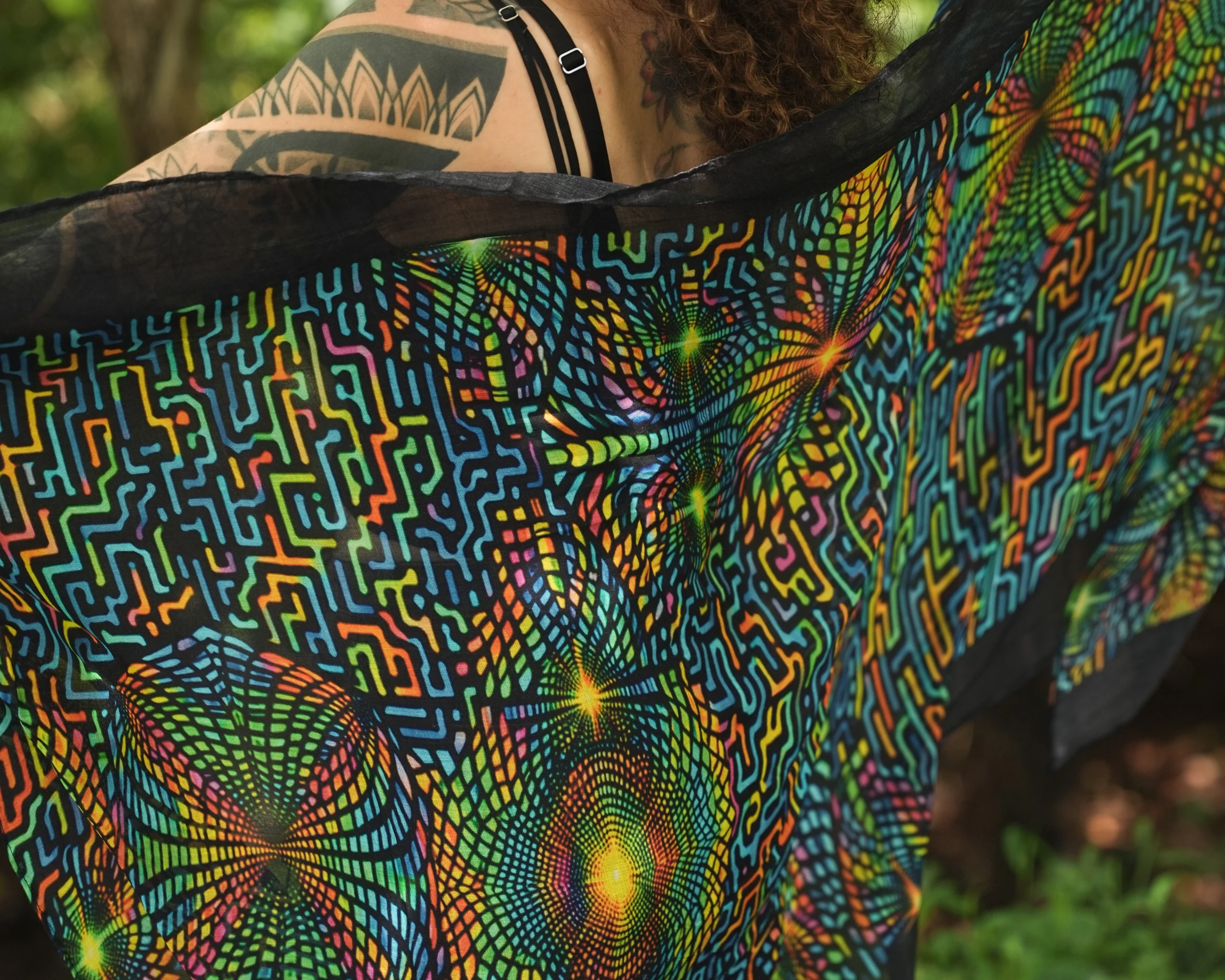 Psychedelic Geometric Bamboo Shawl, Multicolor Festival Wrap, Boho Printed Scarf