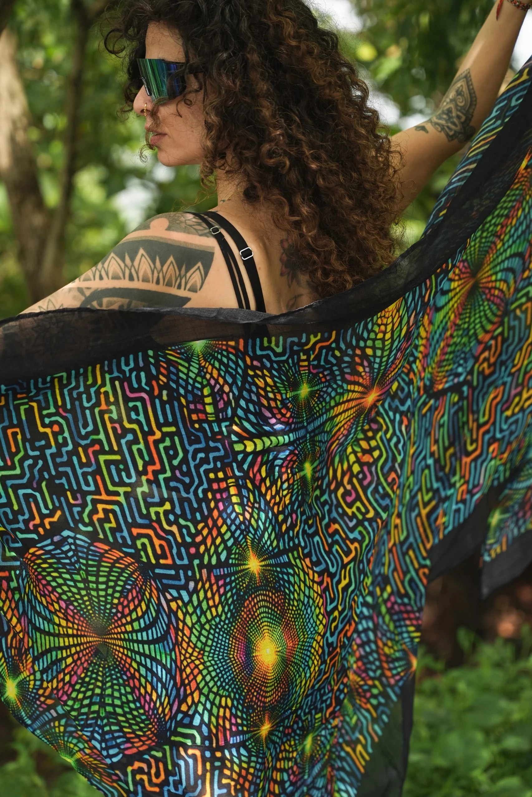 Psychedelic Geometric Bamboo Shawl, Multicolor Festival Wrap, Boho Printed Scarf — view 4