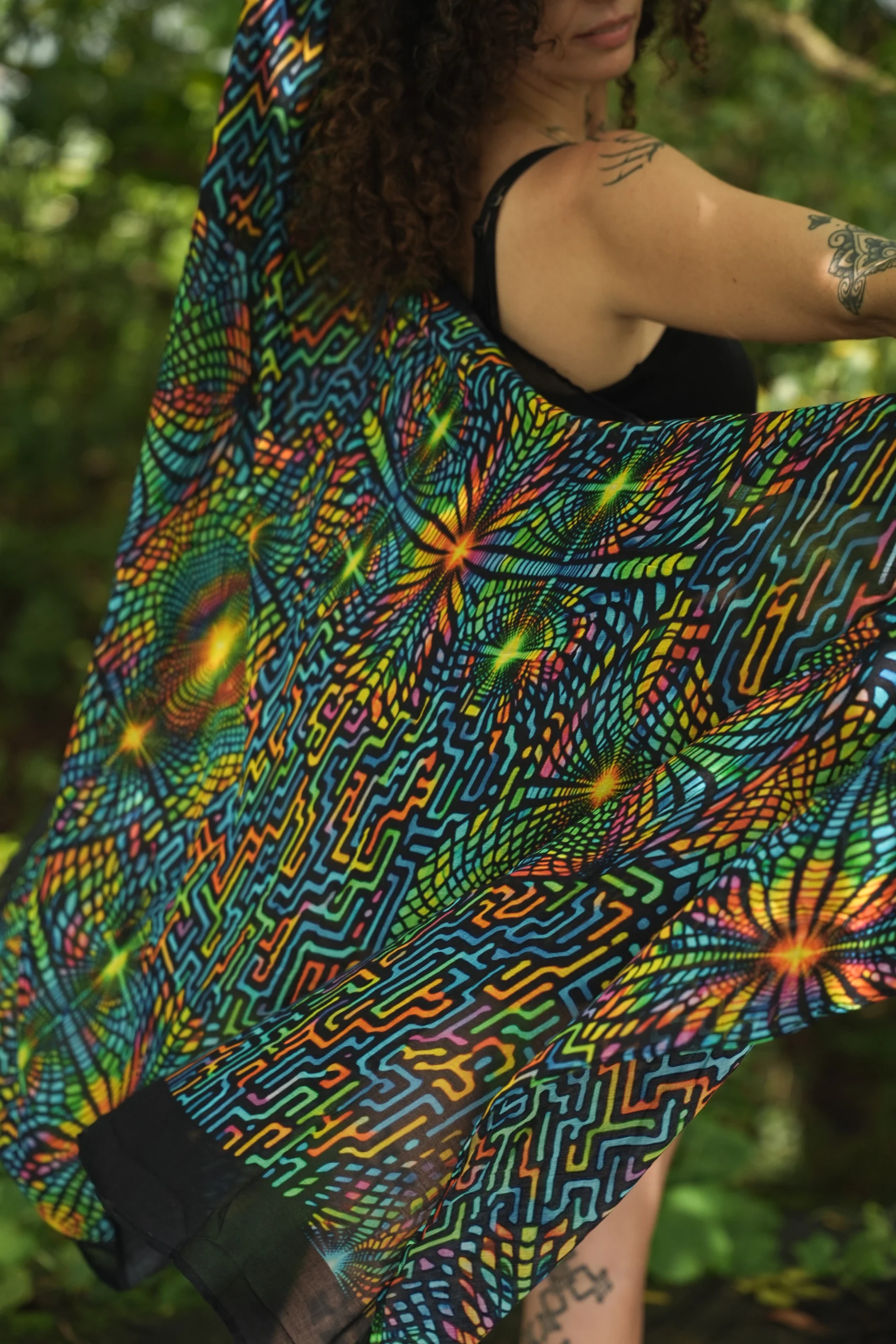 Psychedelic Geometric Bamboo Shawl, Multicolor Festival Wrap, Boho Printed Scarf — view 5