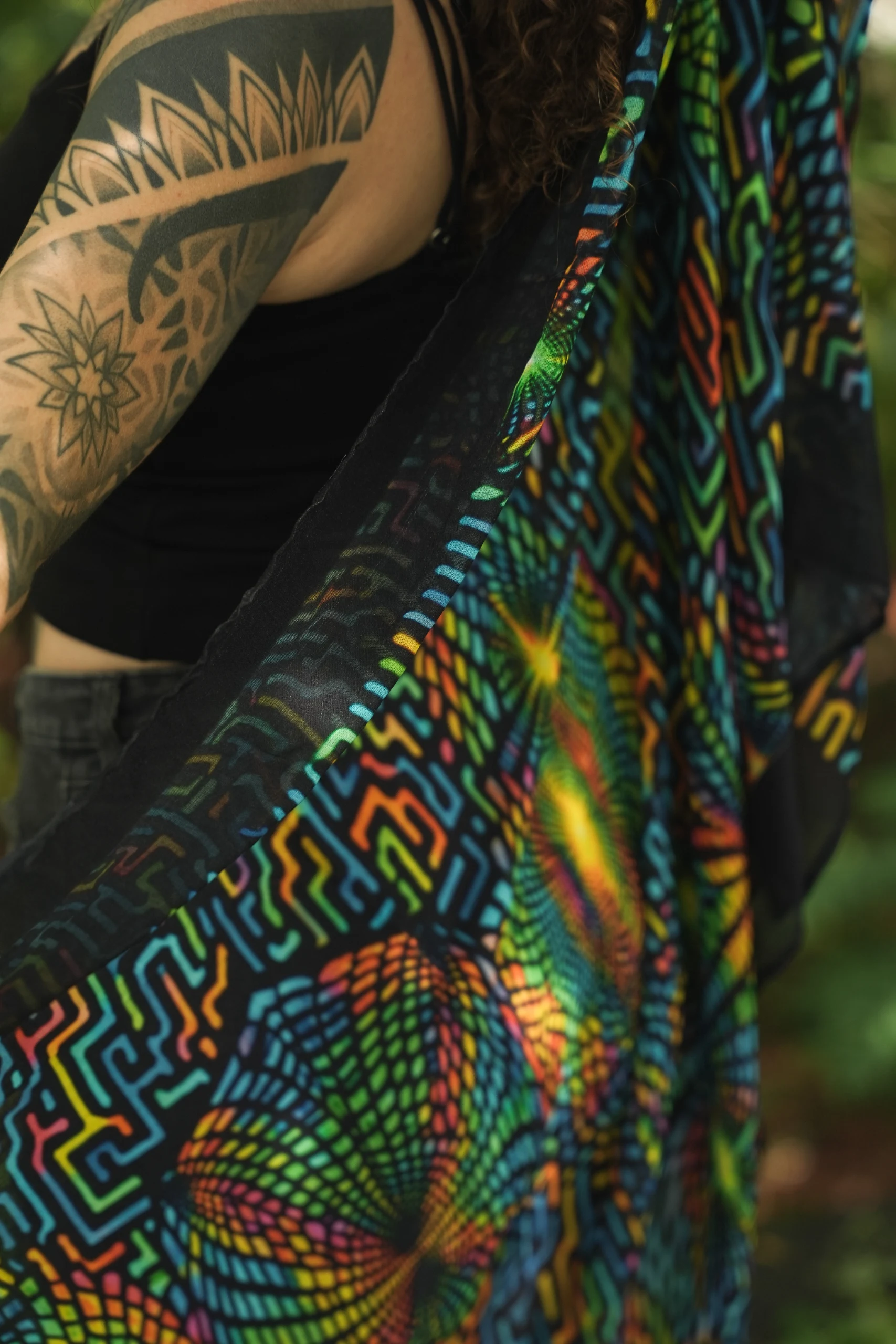 Psychedelic Geometric Bamboo Shawl, Multicolor Festival Wrap, Boho Printed Scarf — view 6