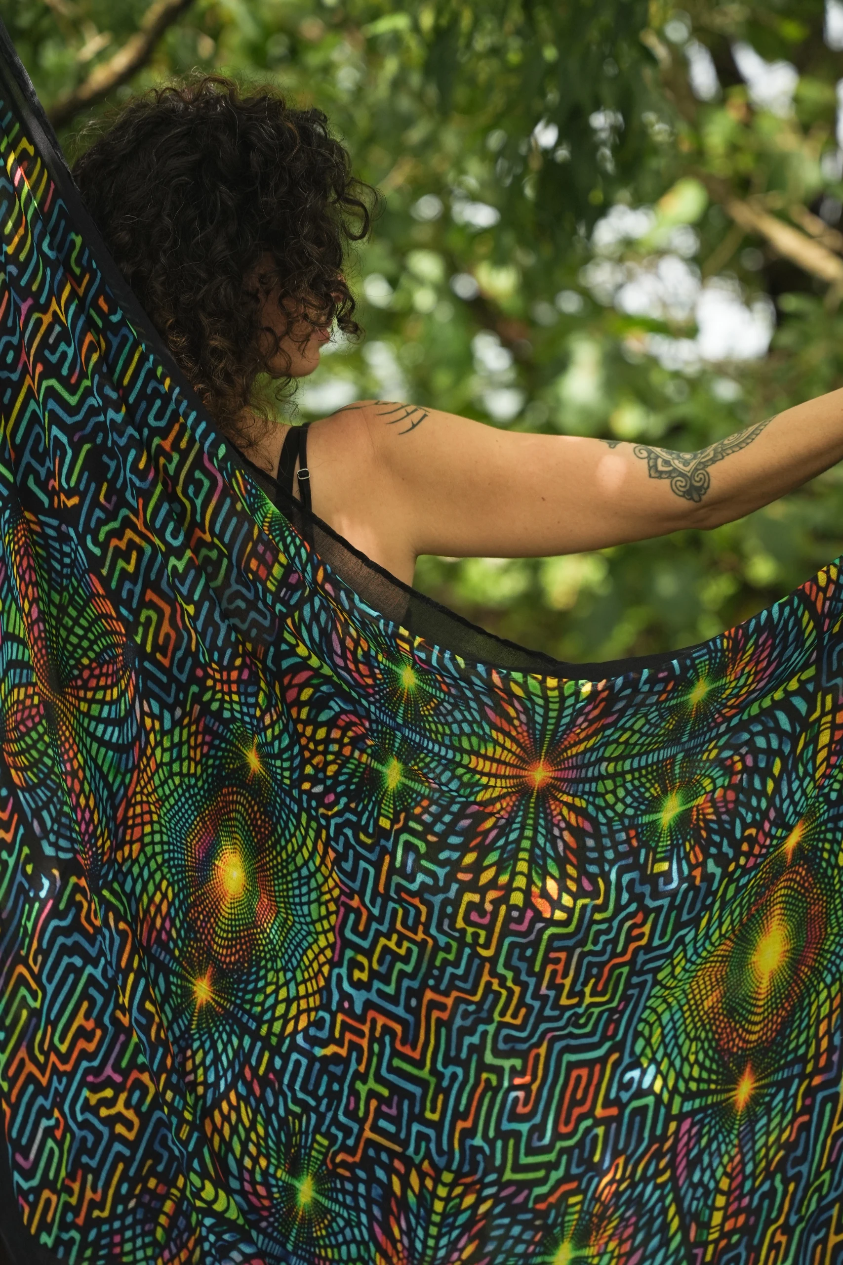 Psychedelic Geometric Bamboo Shawl, Multicolor Festival Wrap, Boho Printed Scarf — view 7