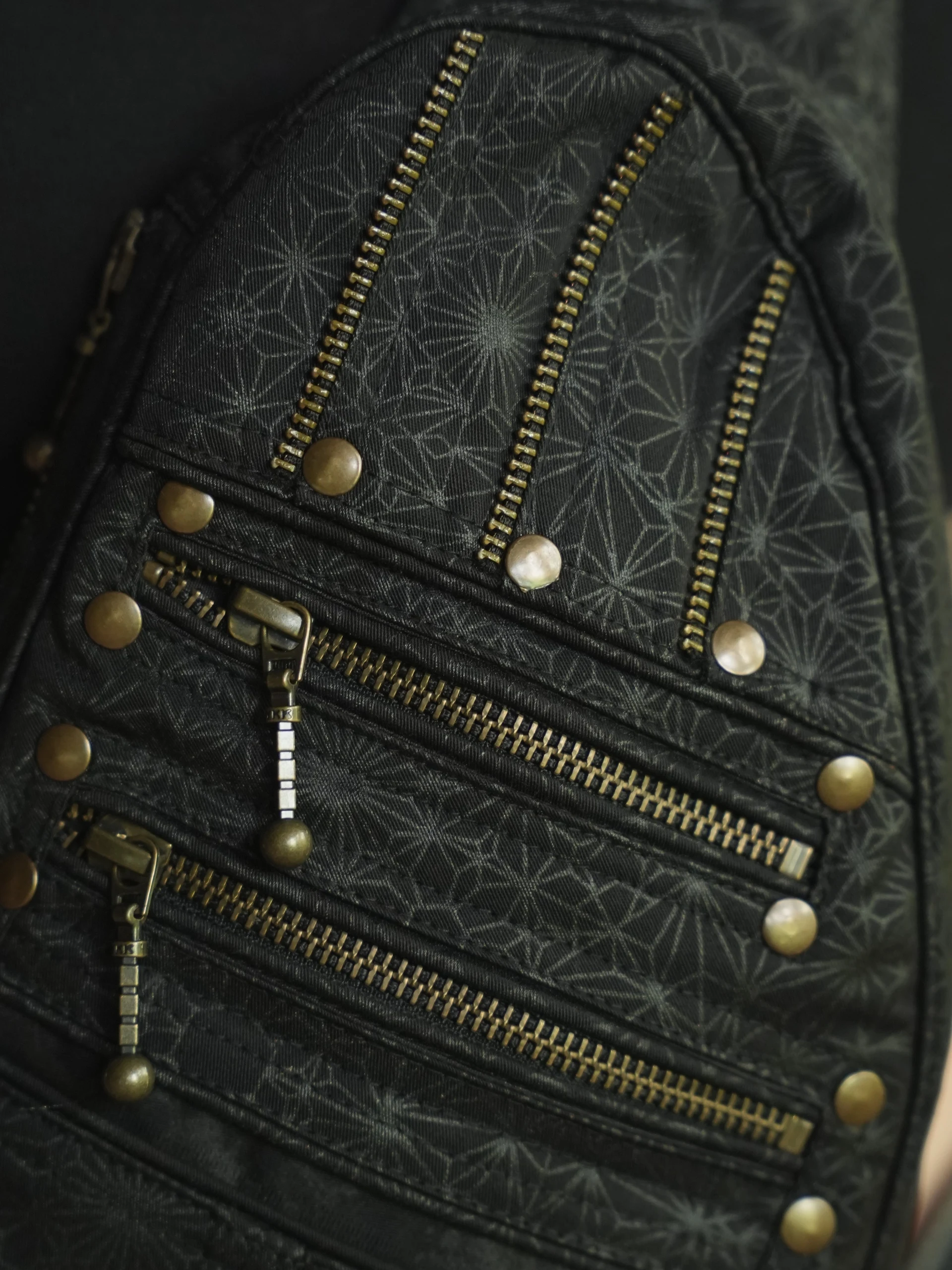 Handmade Black Canvas Mandala Sling Bag, Psytrance Festival Accessory, Geometric Texture — view 7