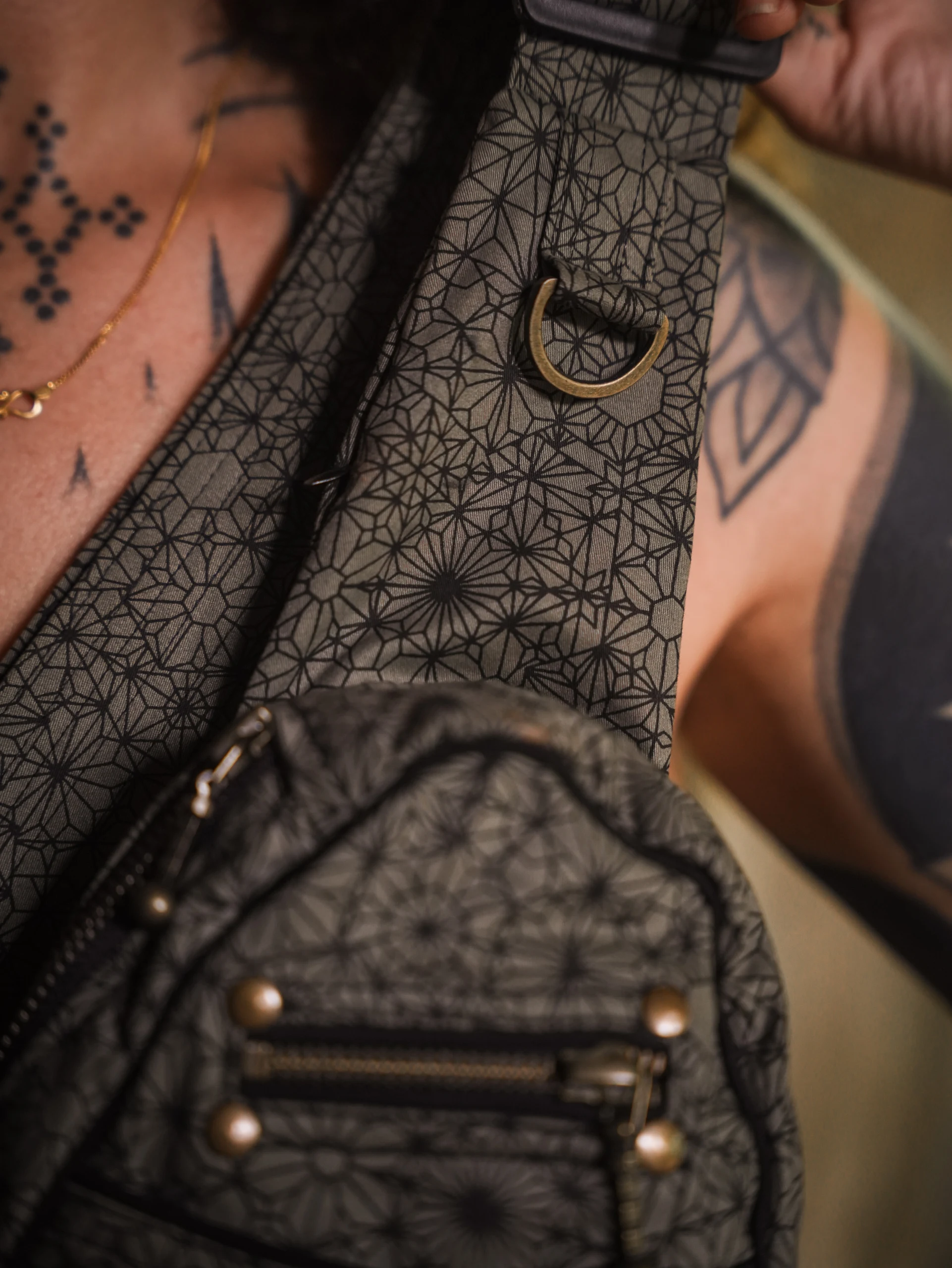 Handmade Olive Psywear Sling Bag, Mandala Geometric Festival Crossbody (Canvas) — view 5