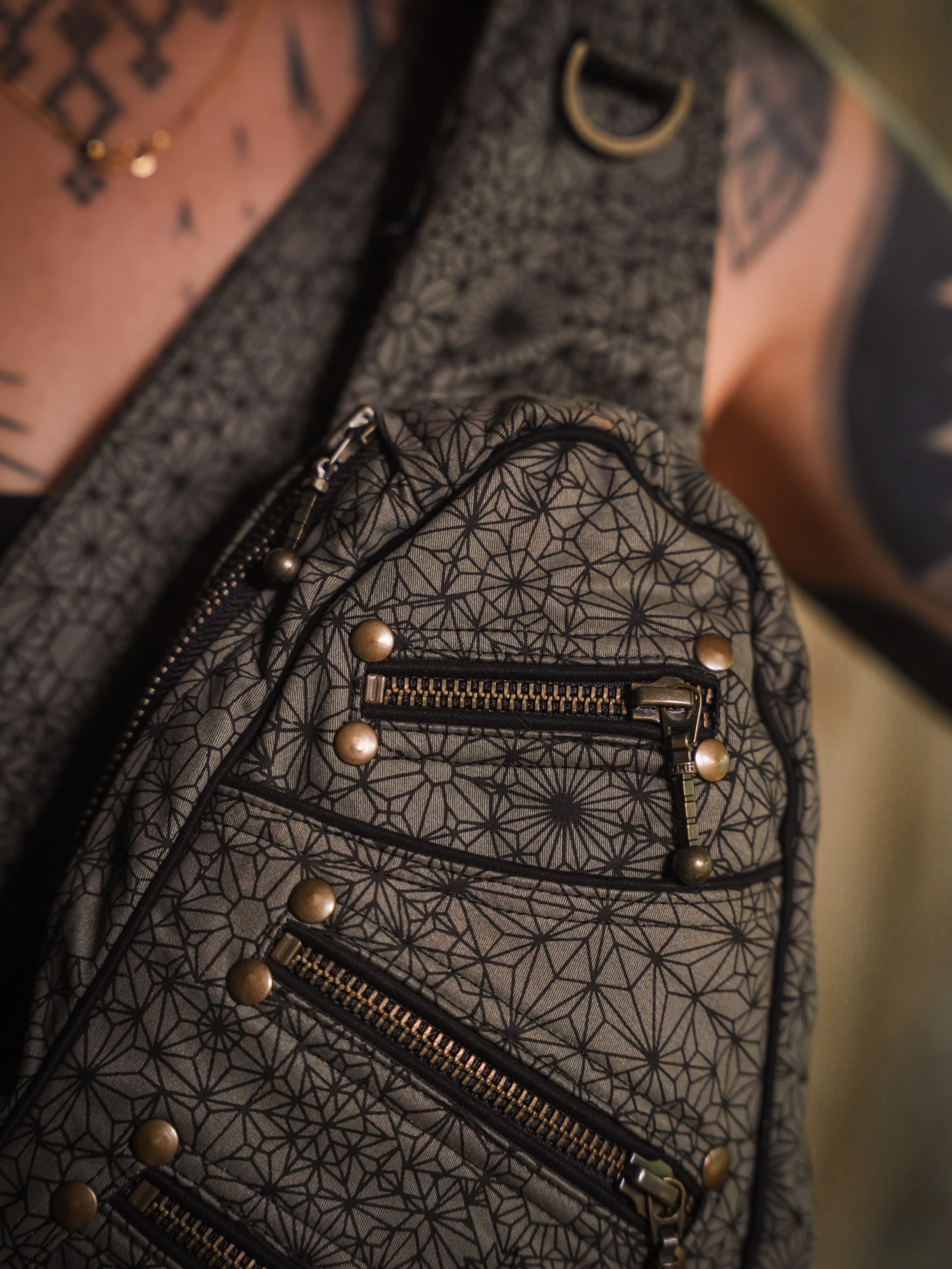 Handmade Olive Psywear Sling Bag, Mandala Geometric Festival Crossbody (Canvas) — view 6
