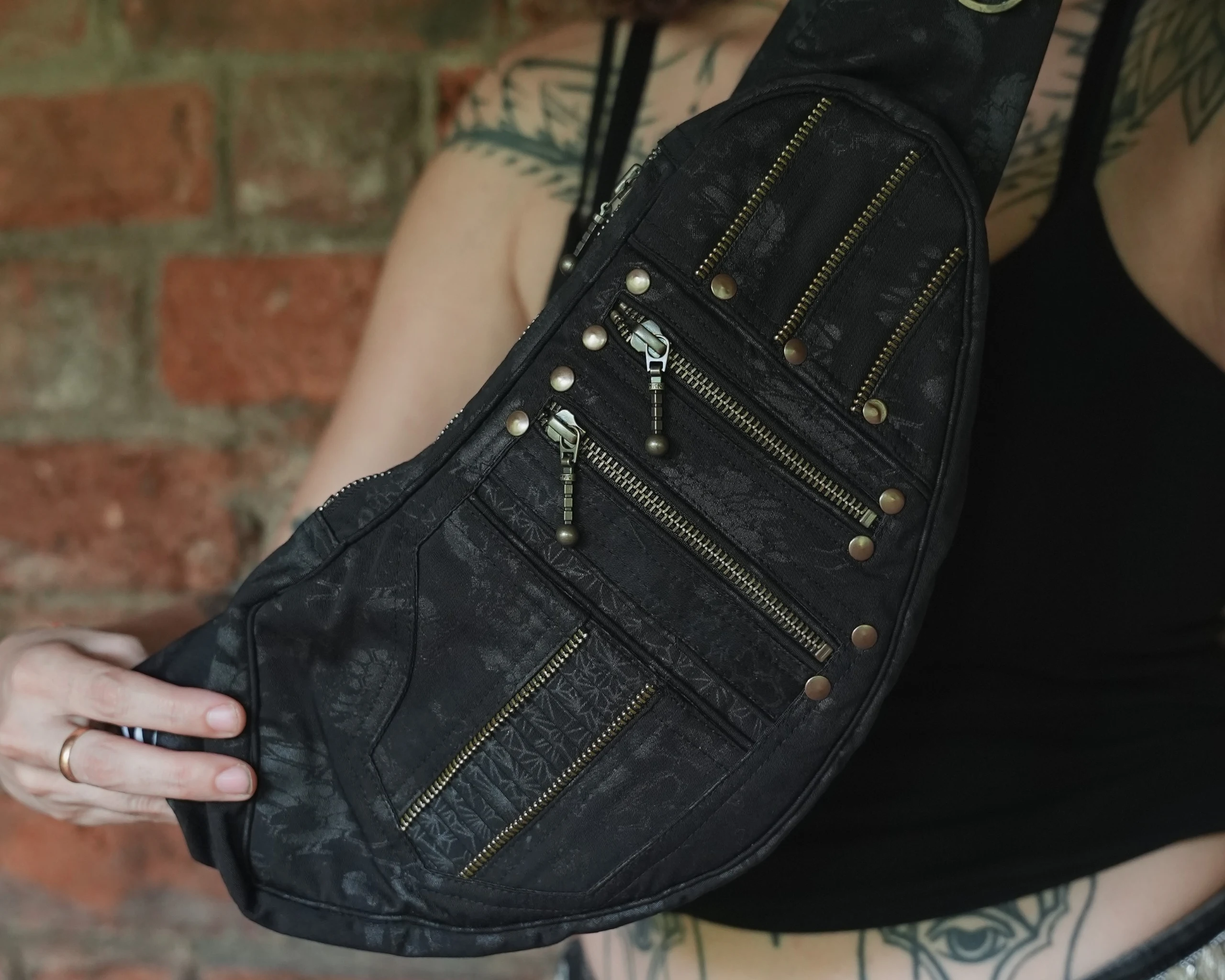 Handmade Hexa Pulse Sling Bag, Geometric Psywear Festival Crossbody (Canvas)
