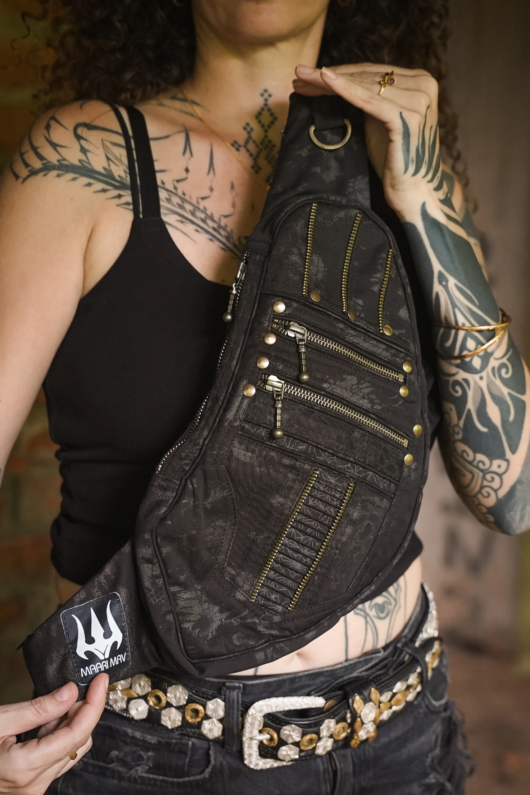 Handmade Hexa Pulse Sling Bag, Geometric Psywear Festival Crossbody (Canvas) — view 5