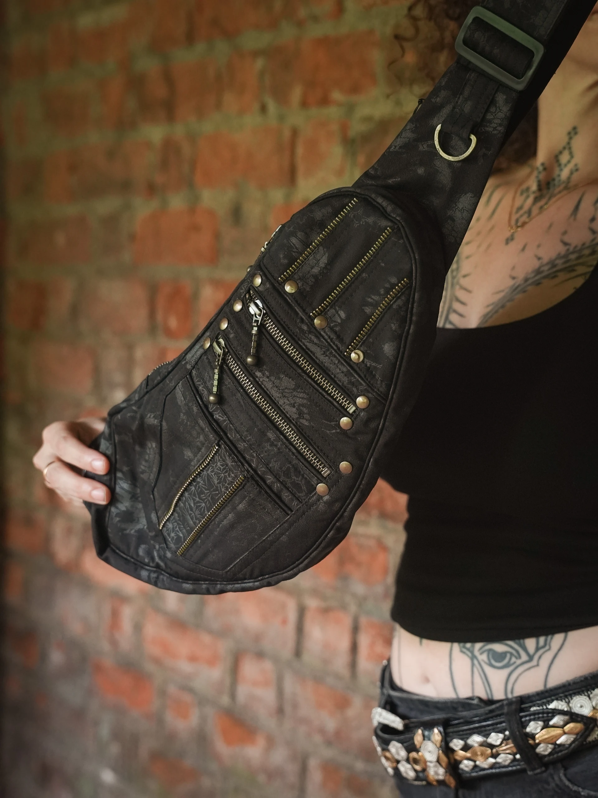 Handmade Hexa Pulse Sling Bag, Geometric Psywear Festival Crossbody (Canvas) — view 6