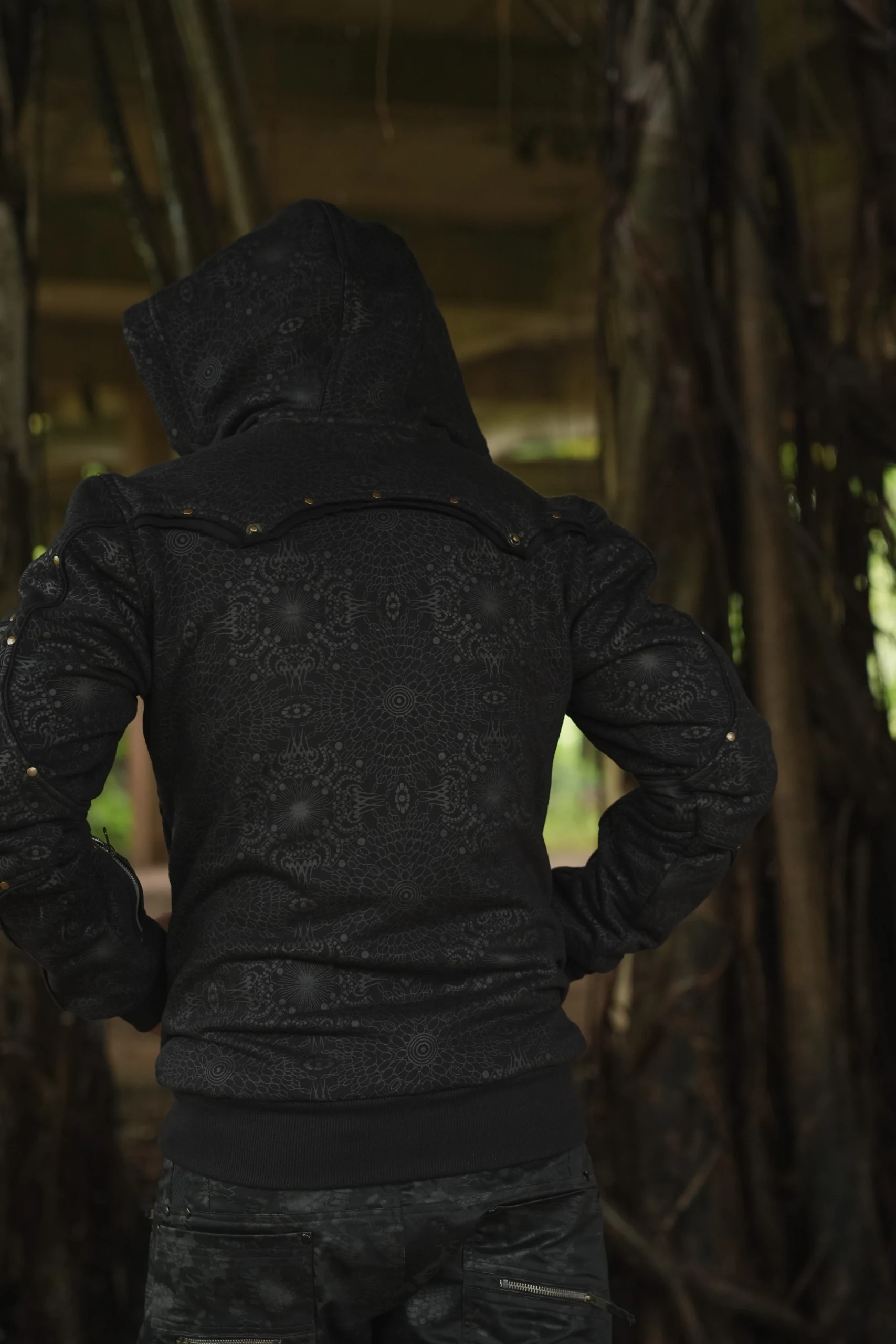 Men's Psychedelic Cotton Fleece Hoodie, Full Print Festival Wear (Shadow Frequency) — view 4