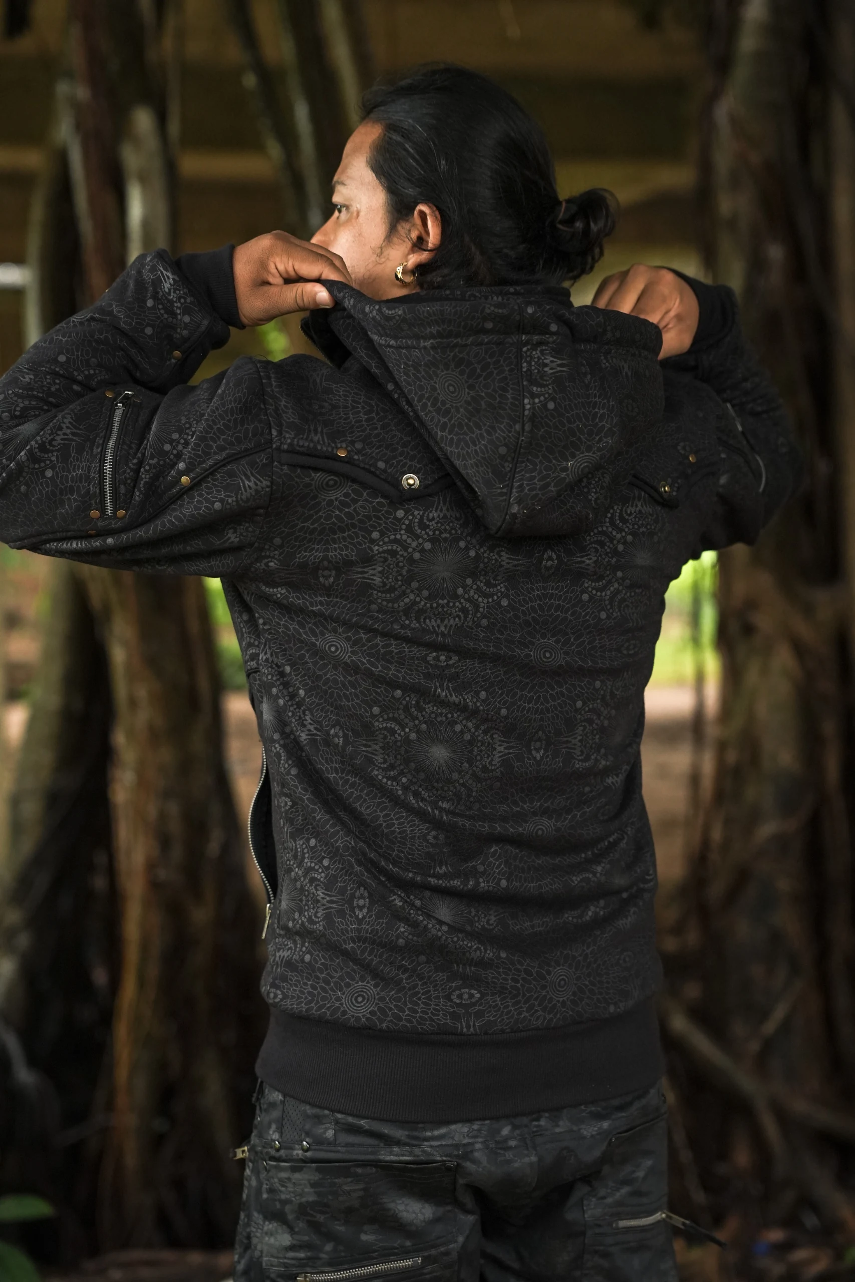 Men's Psychedelic Cotton Fleece Hoodie, Full Print Festival Wear (Shadow Frequency) — view 5