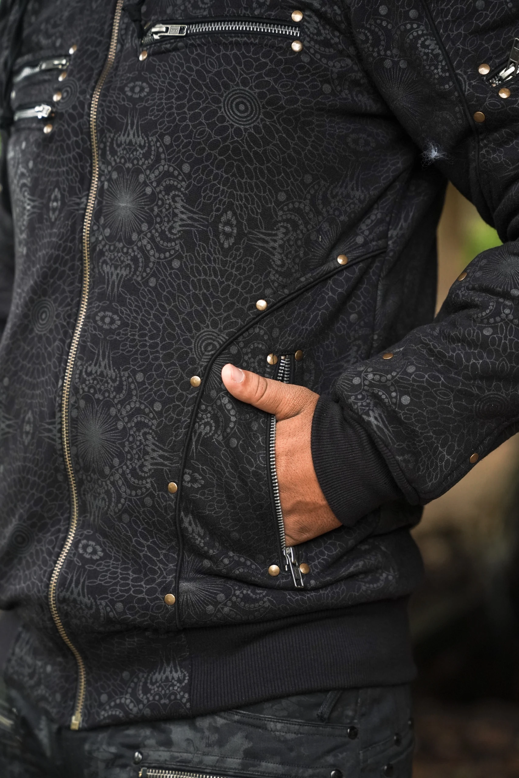 Men's Psychedelic Cotton Fleece Hoodie, Full Print Festival Wear (Shadow Frequency) — view 6