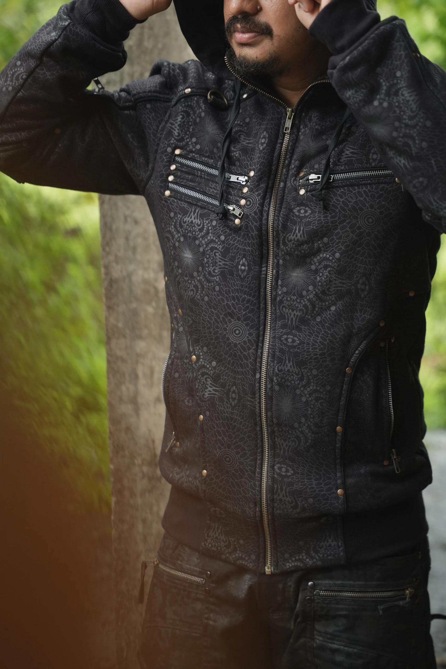 Men's Psychedelic Cotton Fleece Hoodie, Full Print Festival Wear (Shadow Frequency) — view 7