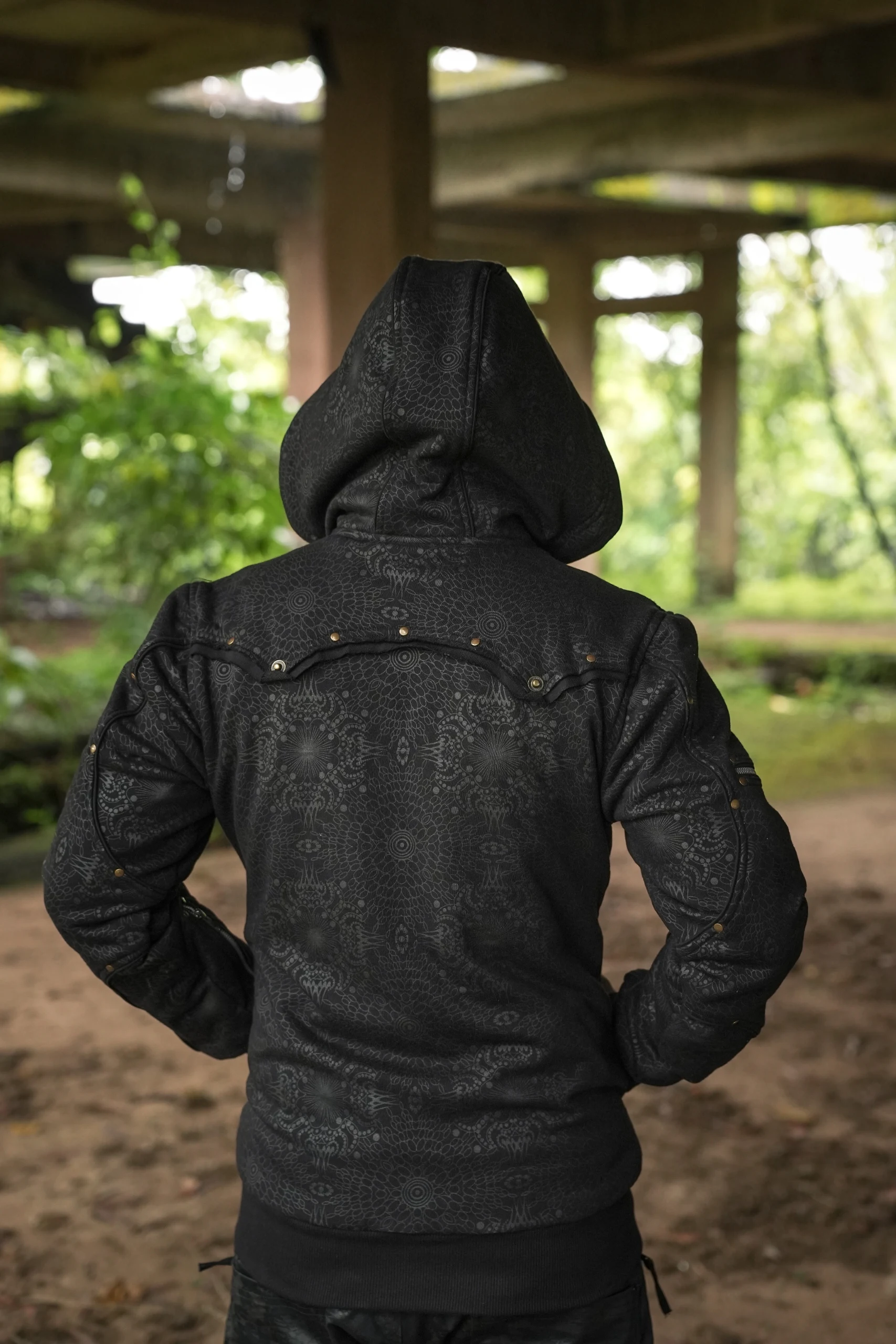 Men's Psychedelic Cotton Fleece Hoodie, Full Print Festival Wear (Shadow Frequency) — view 10