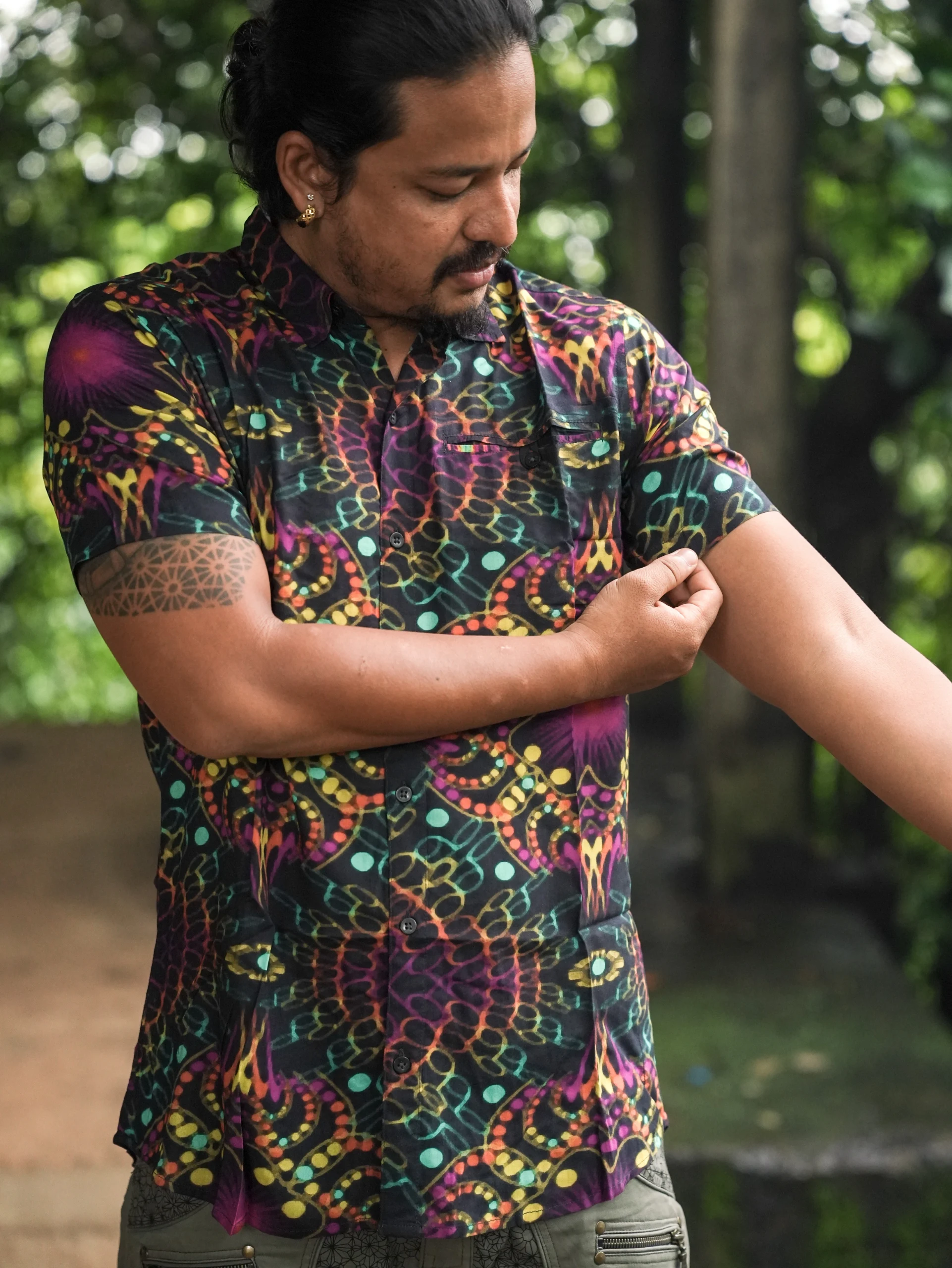 Men's Psychedelic Bamboo Festival Shirt, Full Artwork Print, Lightweight Button Up