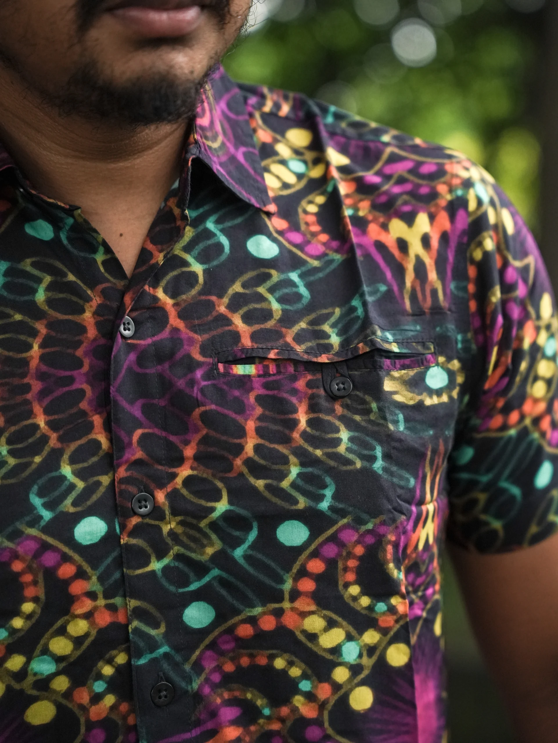 Men's Psychedelic Bamboo Festival Shirt, Full Artwork Print, Lightweight Button Up — view 4