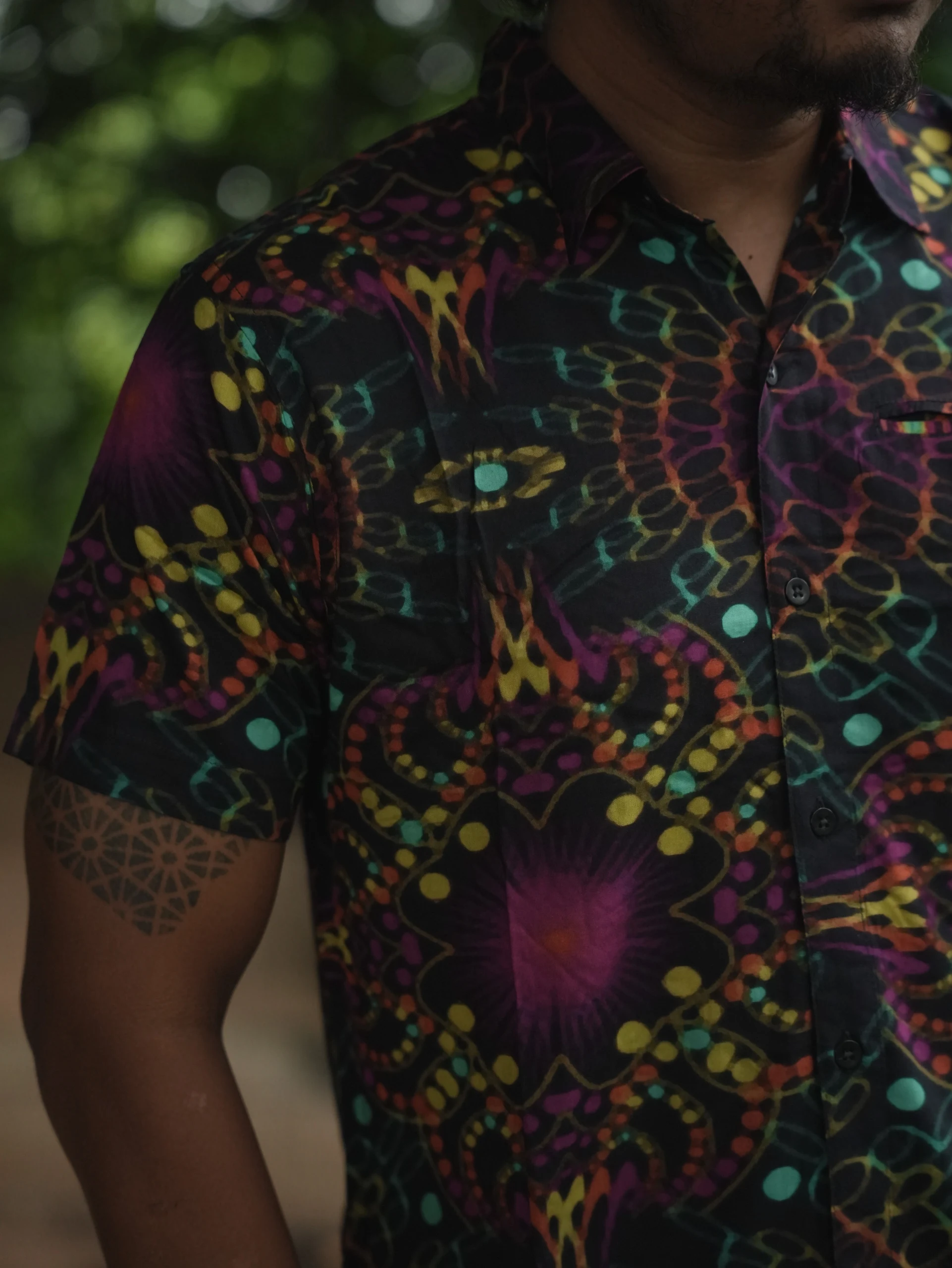 Men's Psychedelic Bamboo Festival Shirt, Full Artwork Print, Lightweight Button Up — view 5