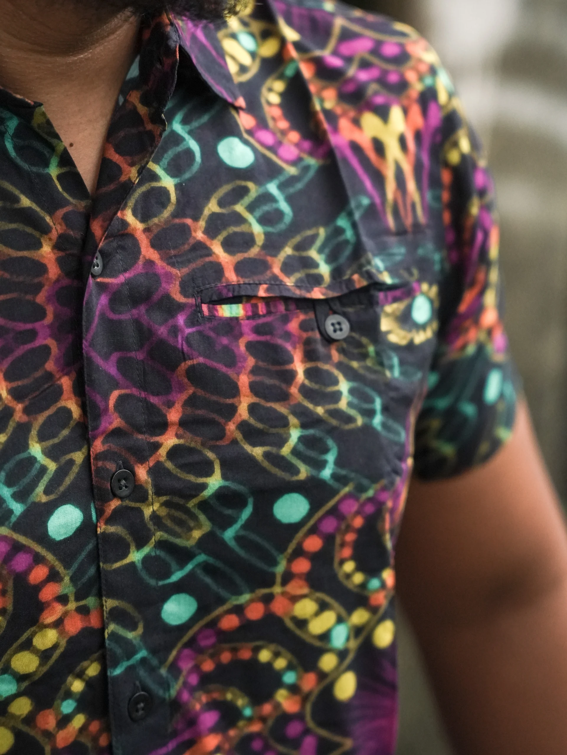 Men's Psychedelic Bamboo Festival Shirt, Full Artwork Print, Lightweight Button Up — view 7