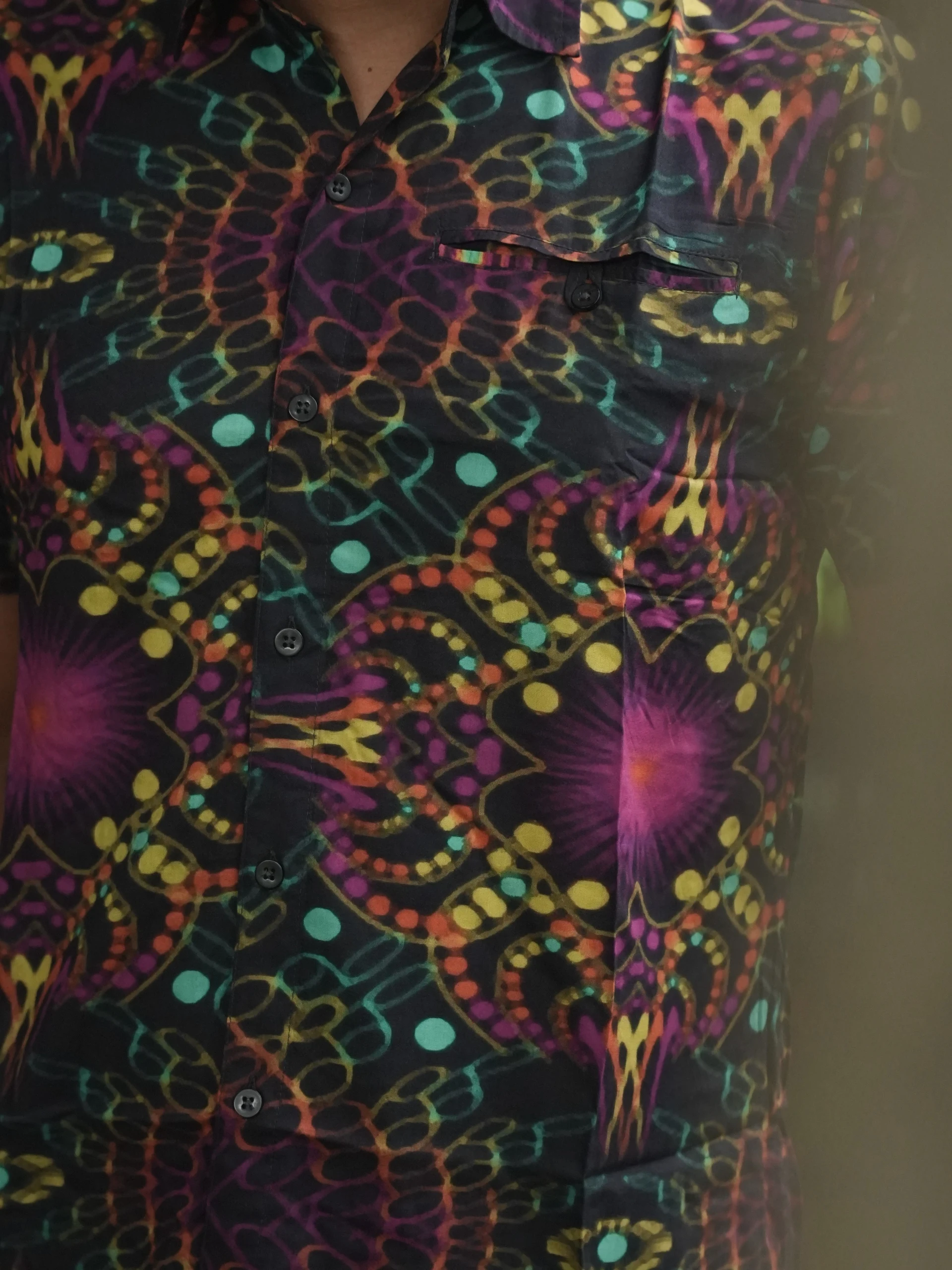 Men's Psychedelic Bamboo Festival Shirt, Full Artwork Print, Lightweight Button Up — view 8
