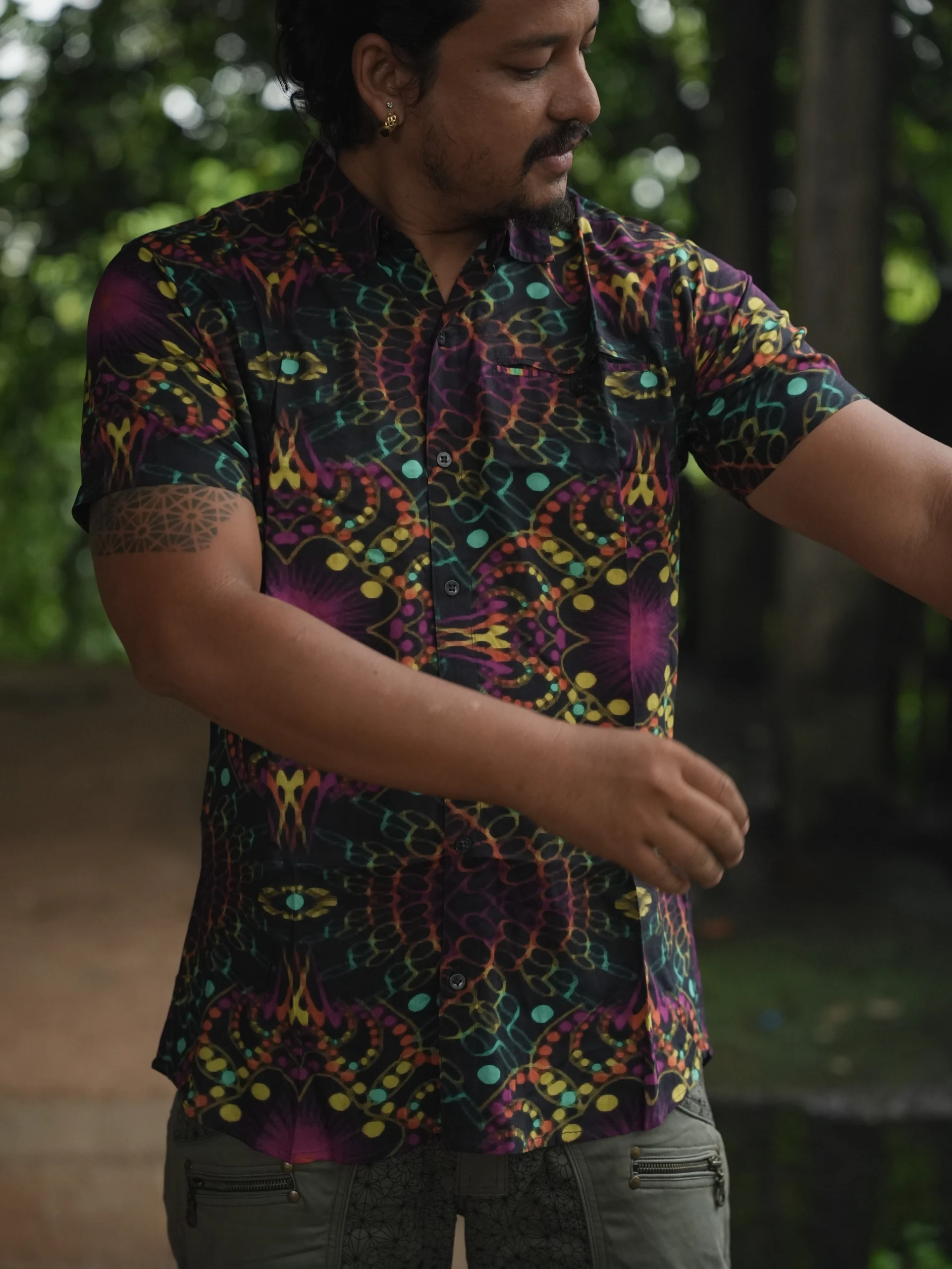 Men's Psychedelic Bamboo Festival Shirt, Full Artwork Print, Lightweight Button Up — view 9