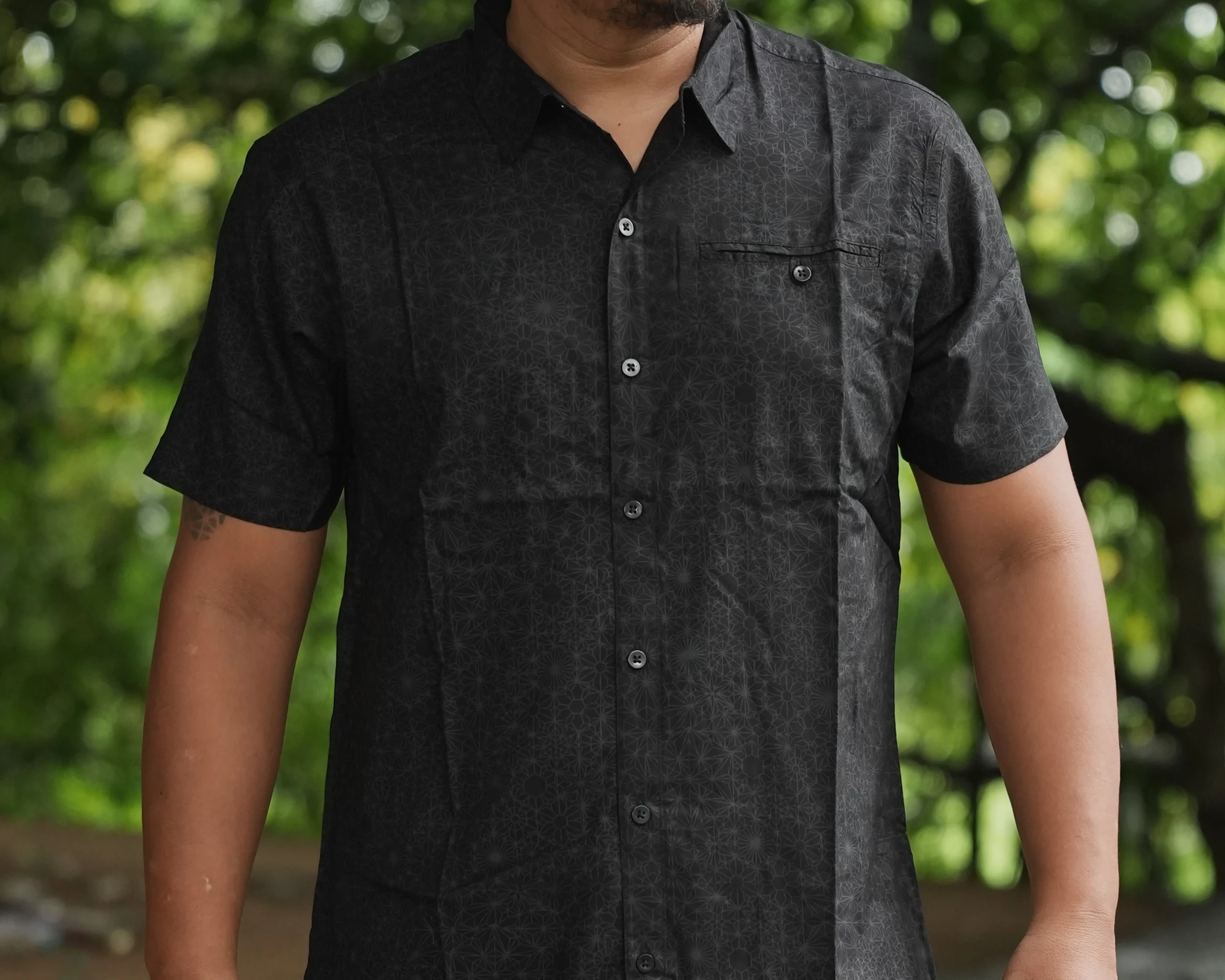 Men's Bamboo Festival Shirt, Abstract Geometric Psychedelic Print, Lightweight Boho Rave Wear