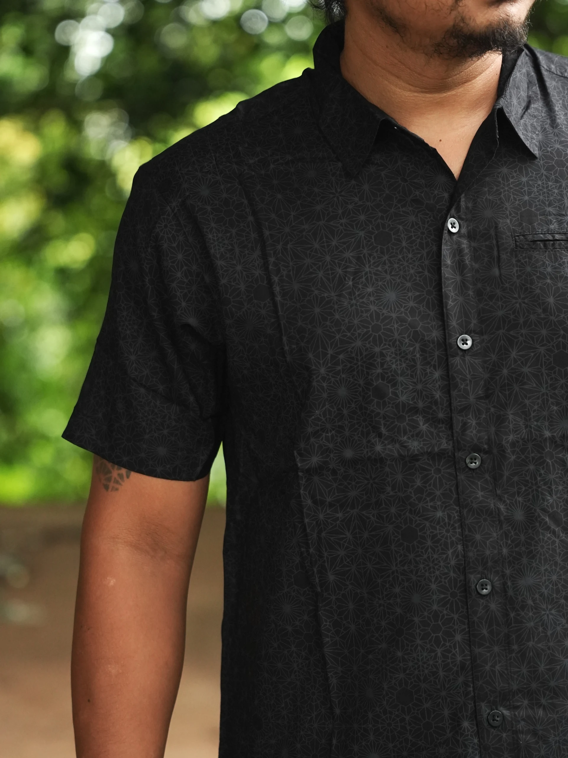Men's Bamboo Festival Shirt, Abstract Geometric Psychedelic Print, Lightweight Boho Rave Wear — view 5