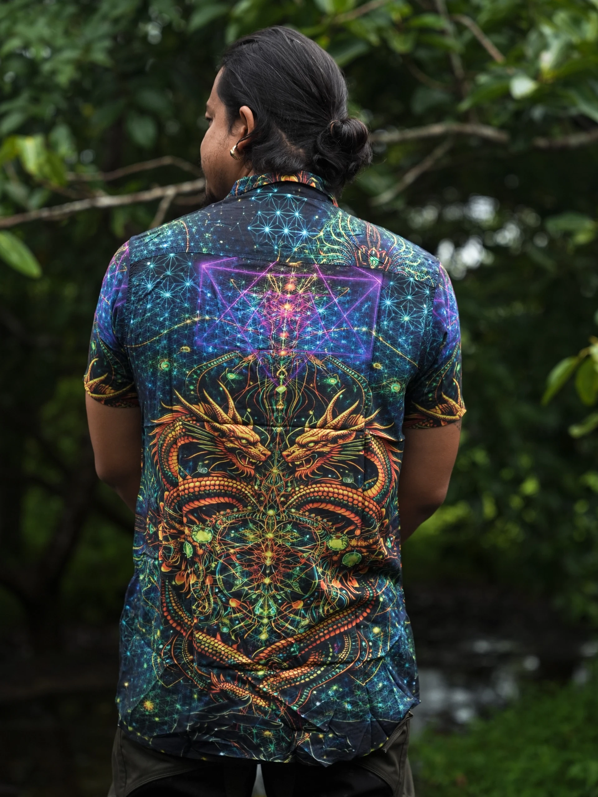 Psychedelic Dragon Bamboo Shirt, All-Over Mythical Art, Festival Wear (100% Bamboo) — view 5