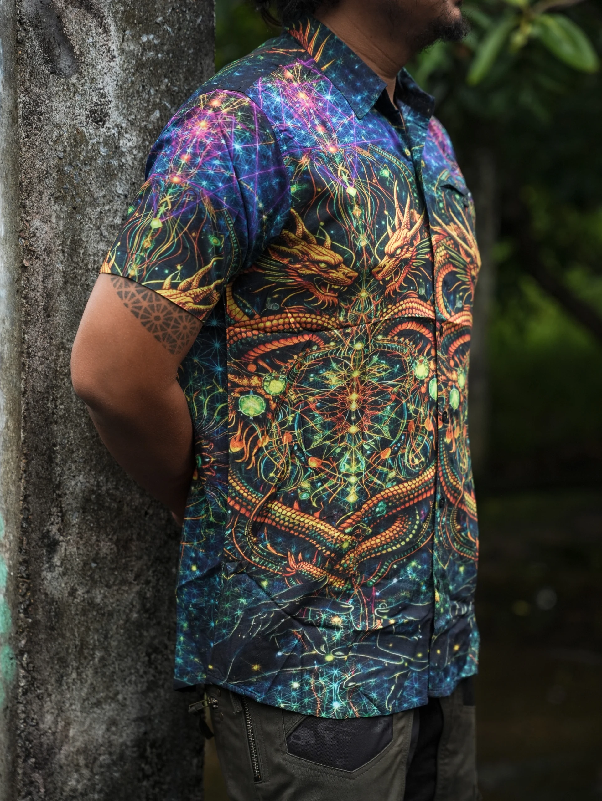 Psychedelic Dragon Bamboo Shirt, All-Over Mythical Art, Festival Wear (100% Bamboo) — view 6