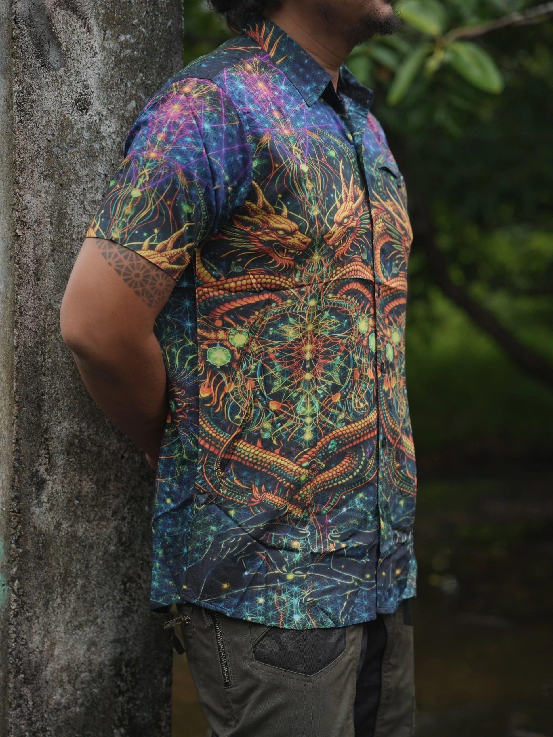 Psychedelic Dragon Bamboo Shirt, All-Over Mythical Art, Festival Wear (100% Bamboo) — view 7