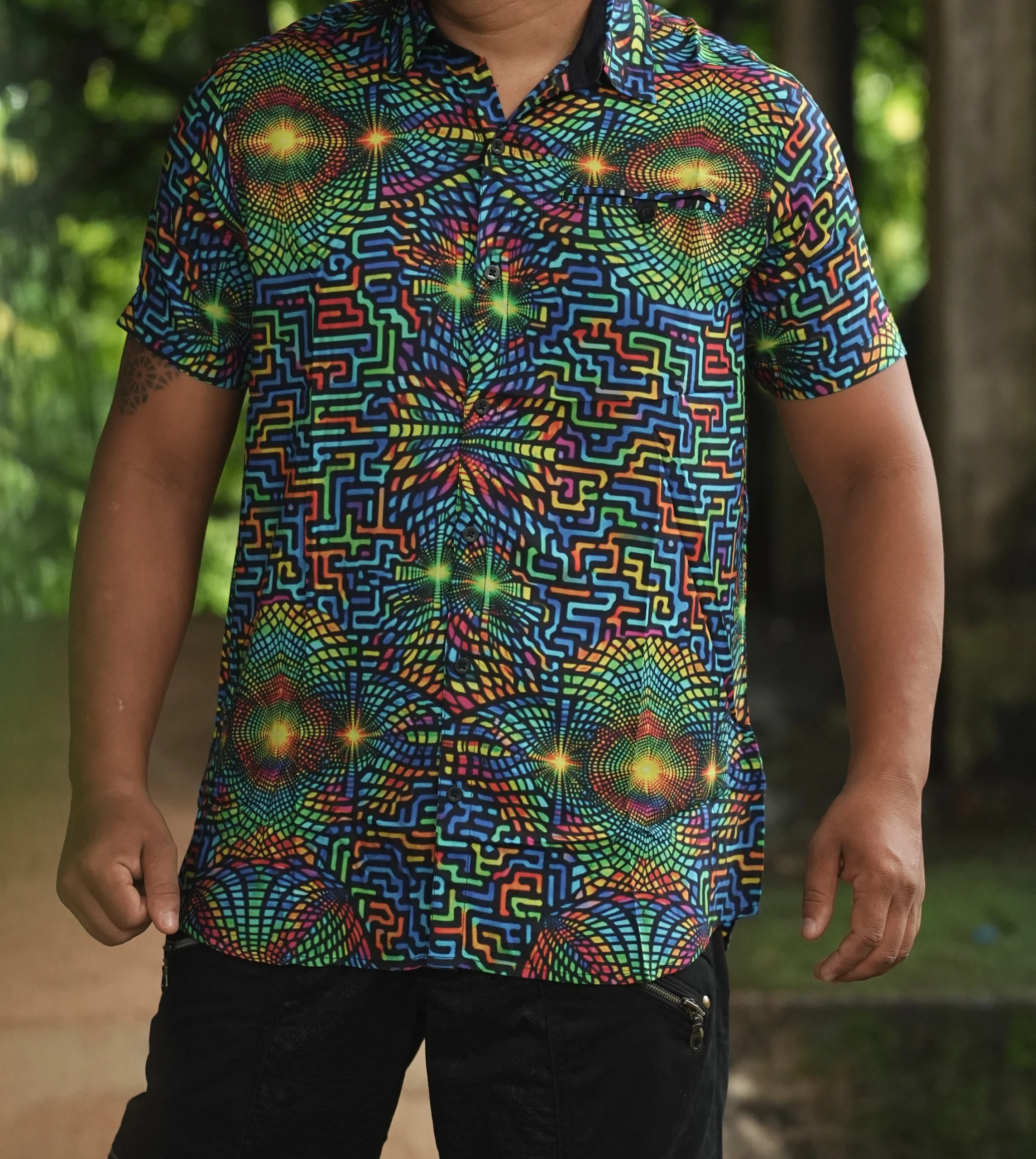 Men's Psychedelic Bamboo Festival Shirt, All-Over Print, Lightweight Comfort — view 3