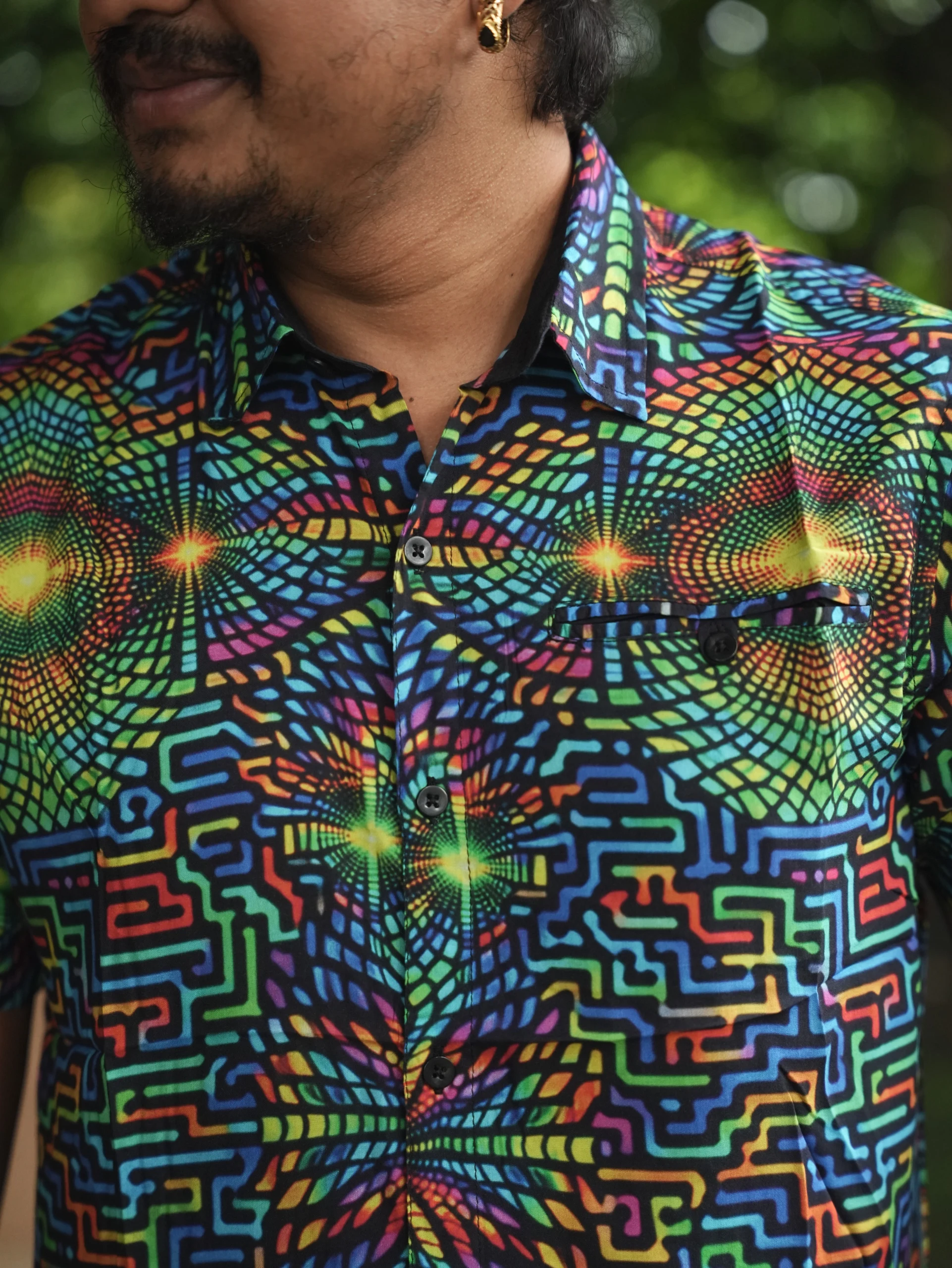 Men's Psychedelic Bamboo Festival Shirt, All-Over Print, Lightweight Comfort — view 6