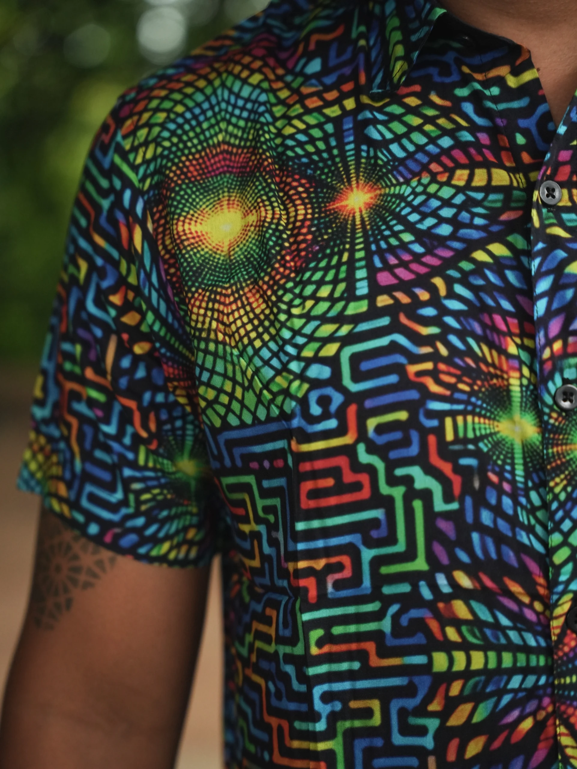Men's Psychedelic Bamboo Festival Shirt, All-Over Print, Lightweight Comfort — view 8