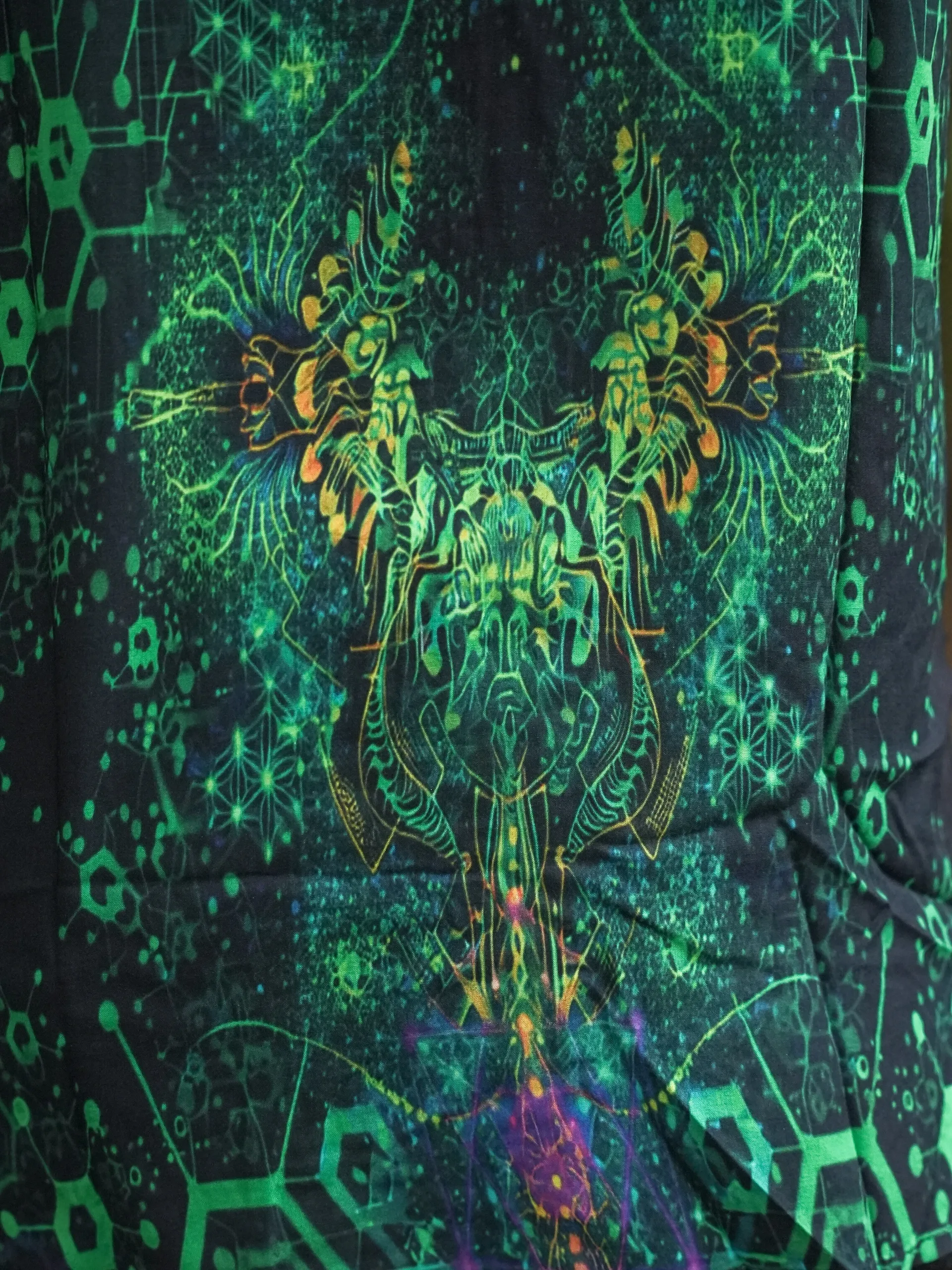 Dark Psychedelic Bamboo Shirt, Mystical Festival Wear, Green All-Over Print (100% Bamboo) — view 5
